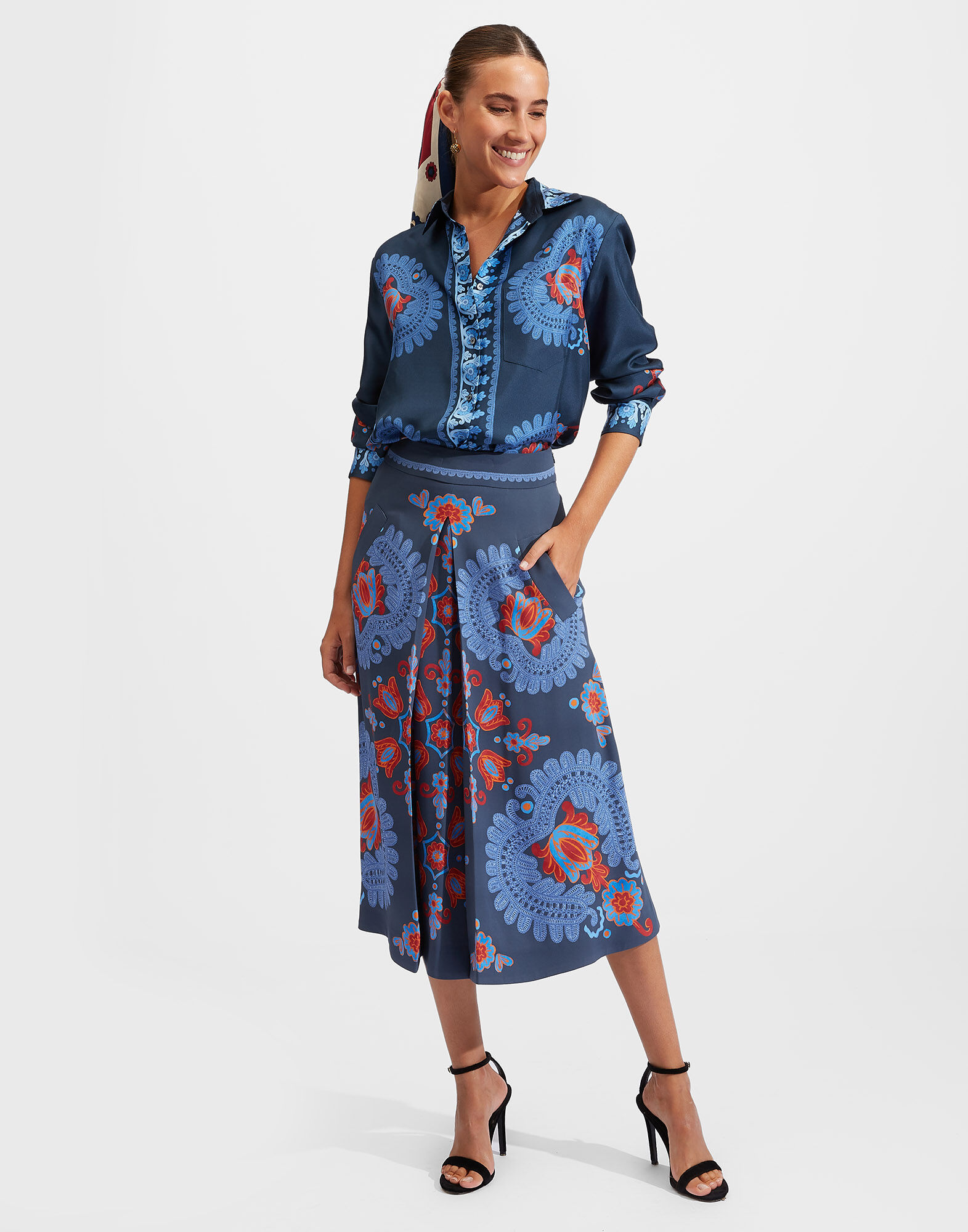 La DoubleJ Boy Shirt Folky Hearts Blue Plac&eacute;e SHI0040SIL006FLH0005