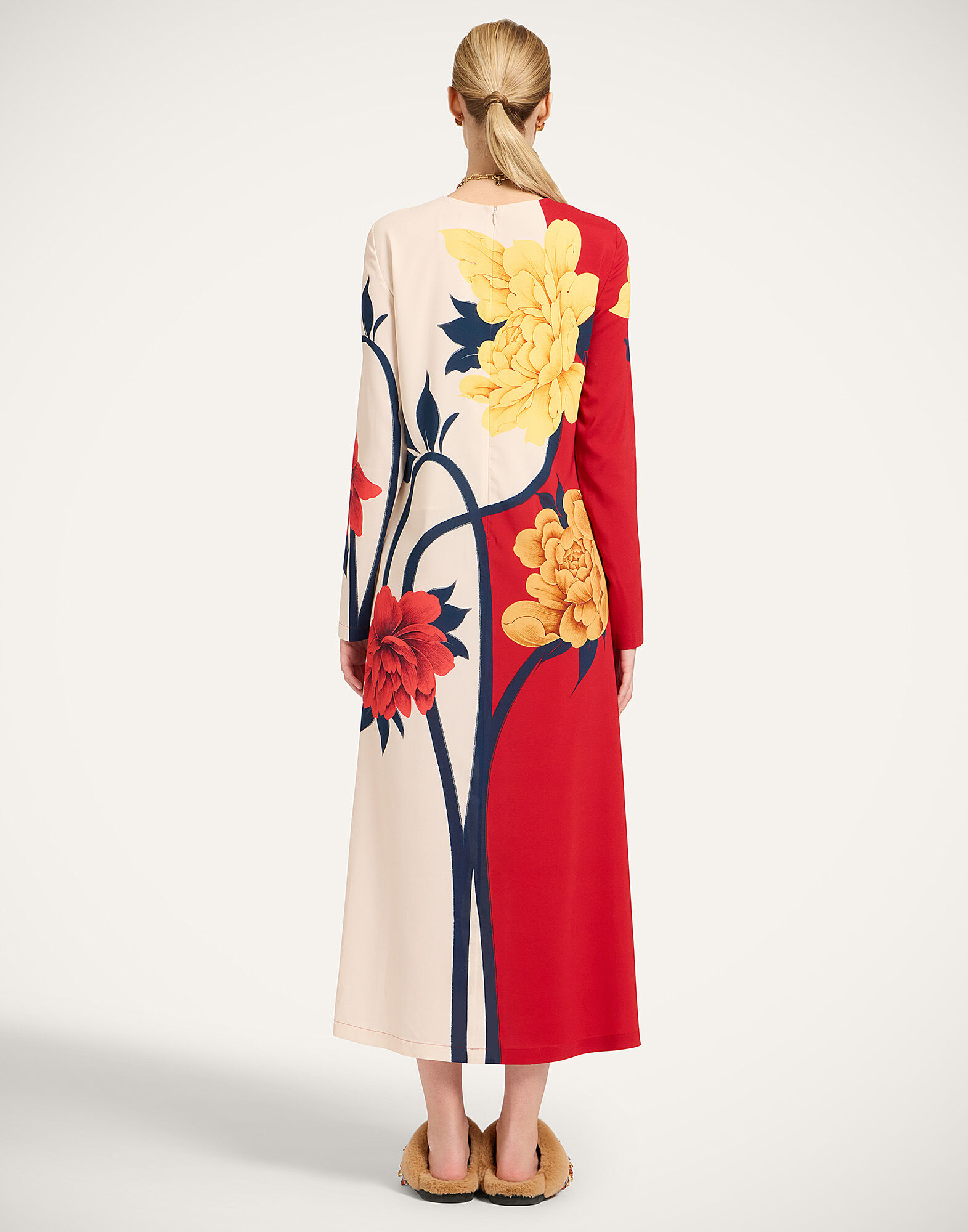 La DoubleJ Long Sleeve Swing Dress Queen Peony Plac&eacute;e Red DRE0231VIS001QPE02RE01