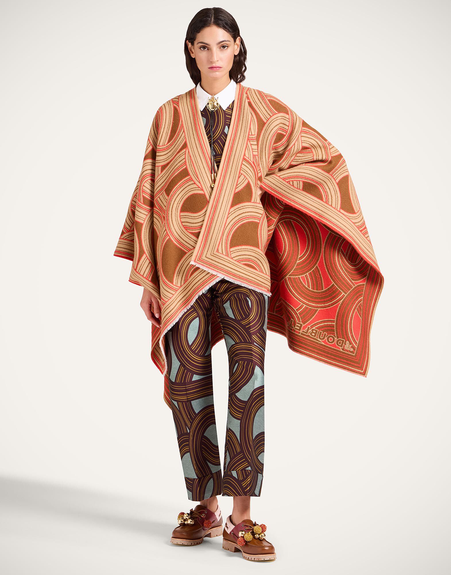 La DoubleJ Soul Poncho Montecarlo Plac&eacute;e Camel SCA0059WOL025MTC04BR01