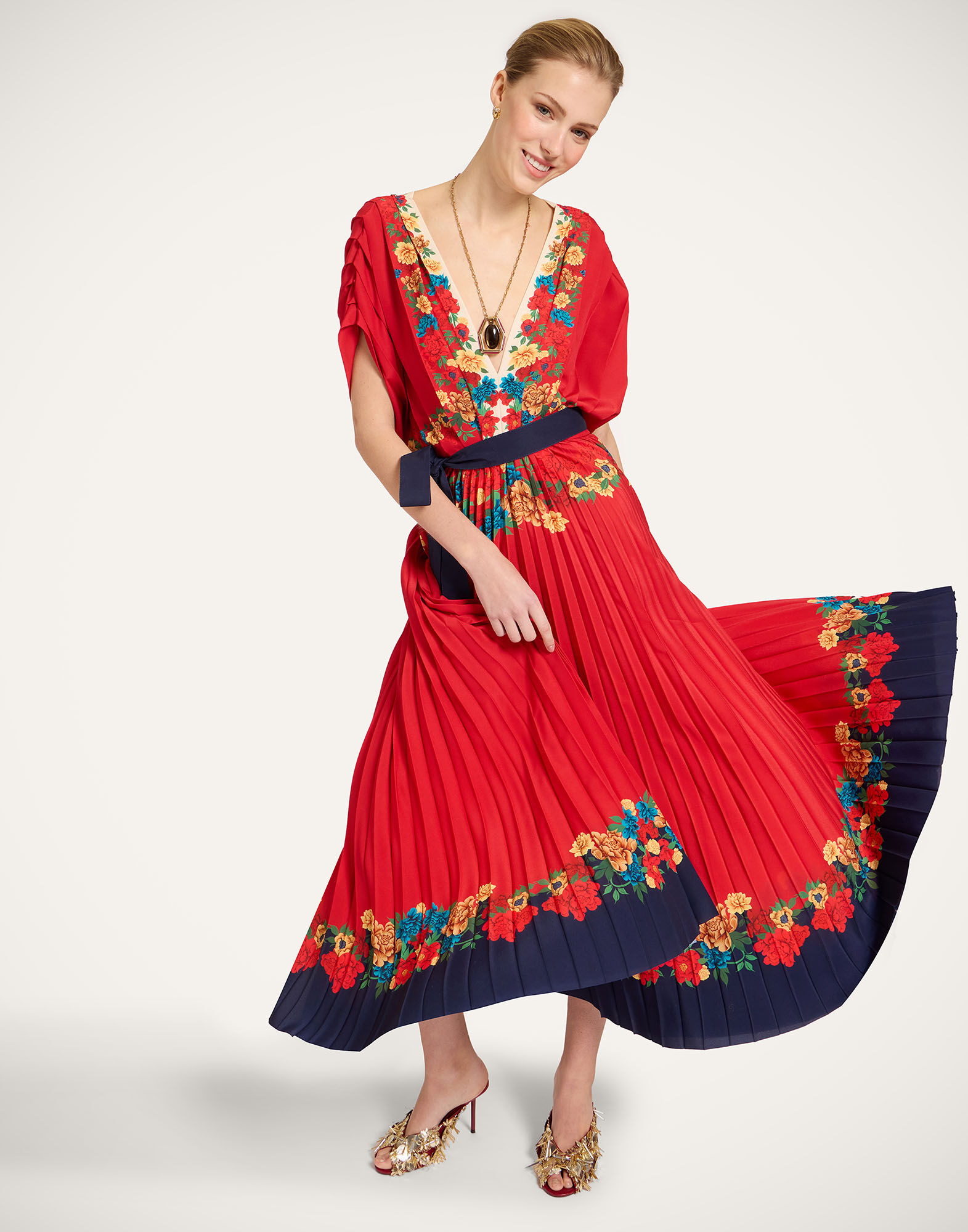 La DoubleJ Accordion Dress Princess Peony Plac&eacute;e Red DRE0991CHF007PPE02RE01