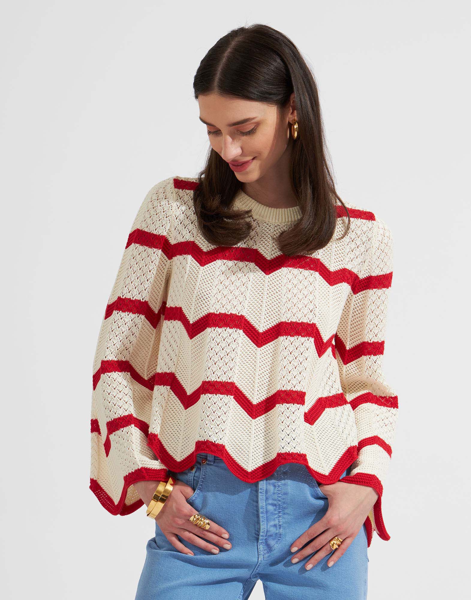 La DoubleJ Chevron Crop Sweater Red PUL0146KNI084VA170RE01