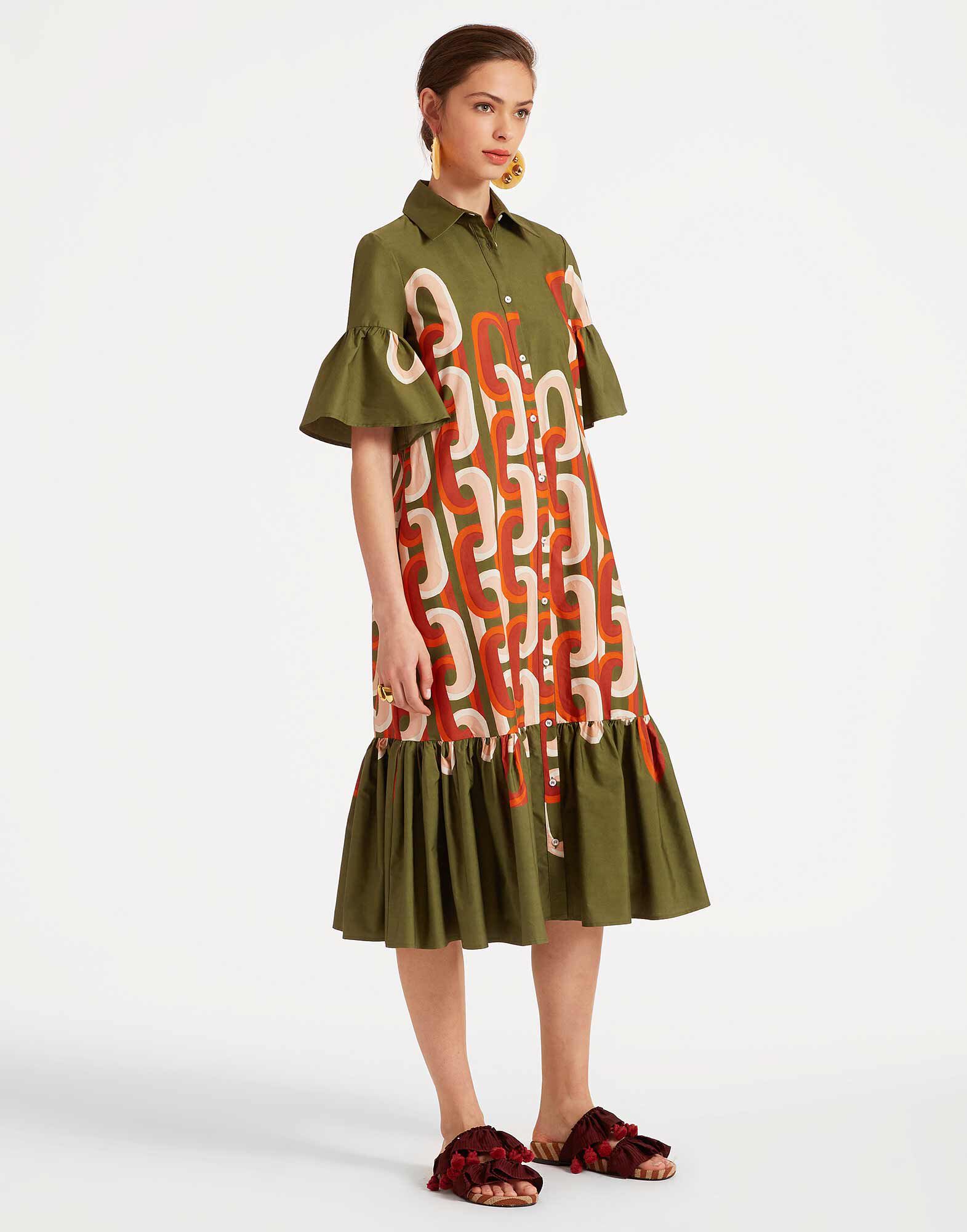 La DoubleJ Choux Midi Dress Prometheus Plac&eacute;e Camouflage DRE0733COT039EUS02GR08