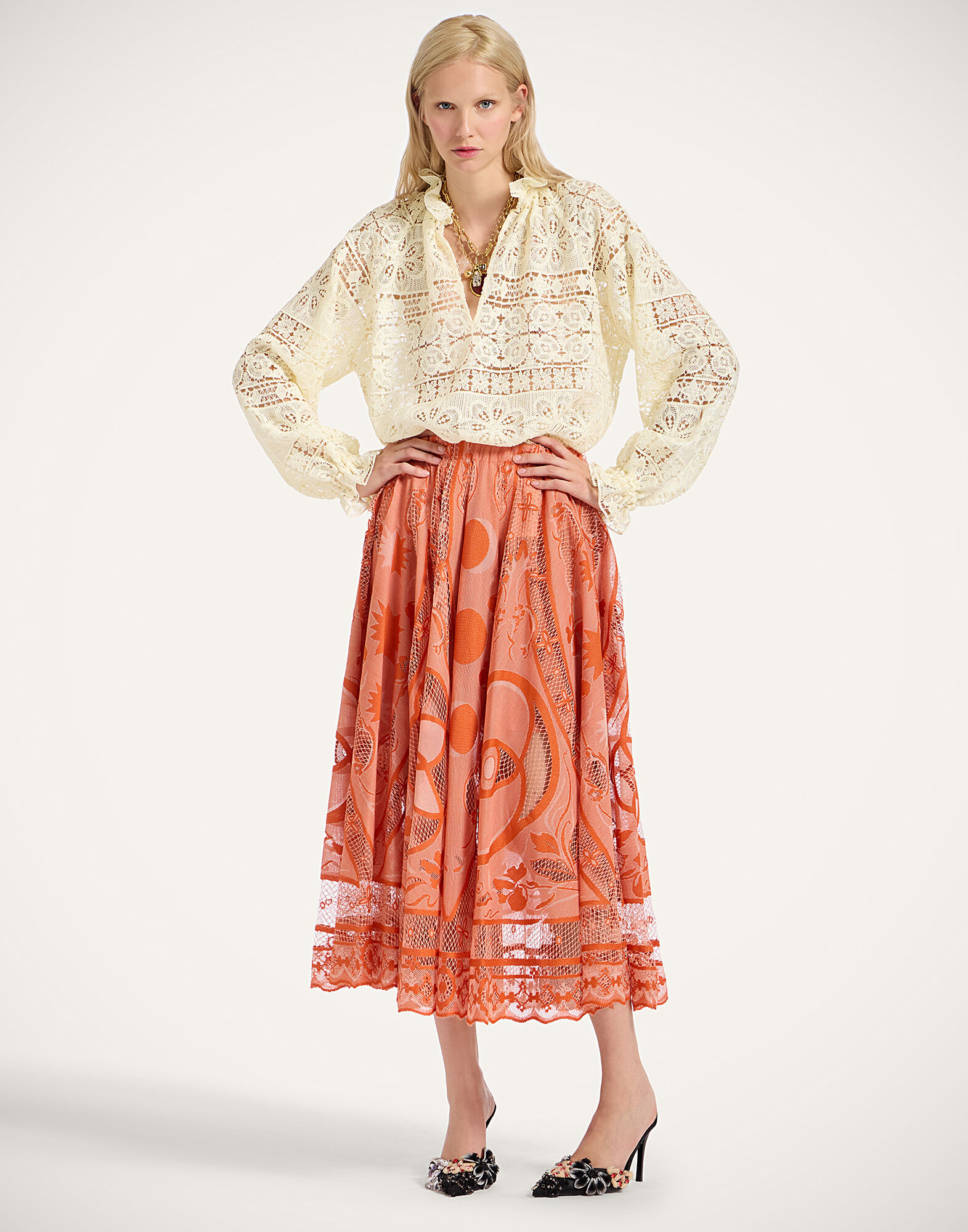 La DoubleJ Dutchess Skirt Starlight Dark Orange SKI0146EMB082STL02OR03