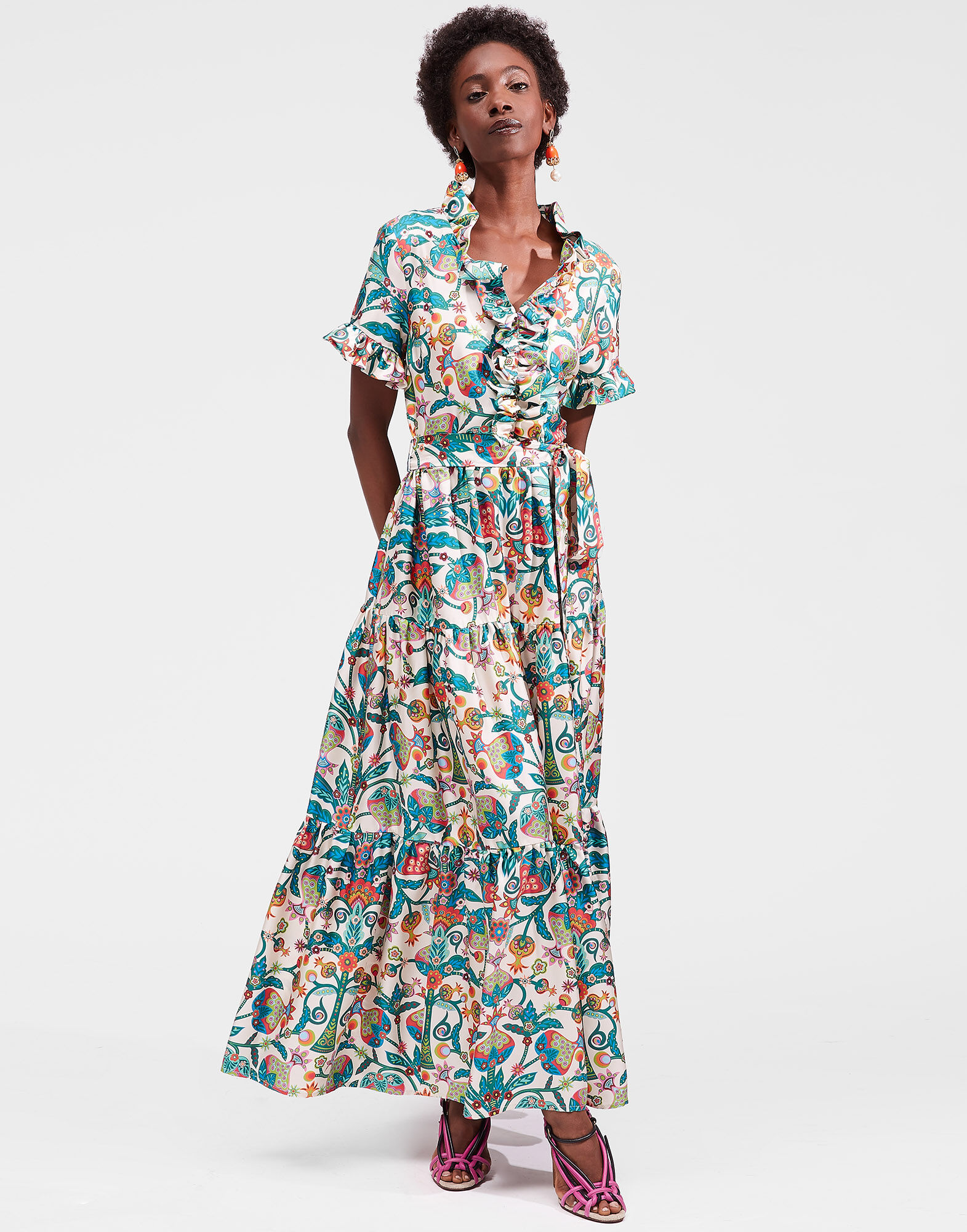 La DoubleJ Long And Sassy Dress Tree Of Life Bianco DRE0017SIL001TFL0001