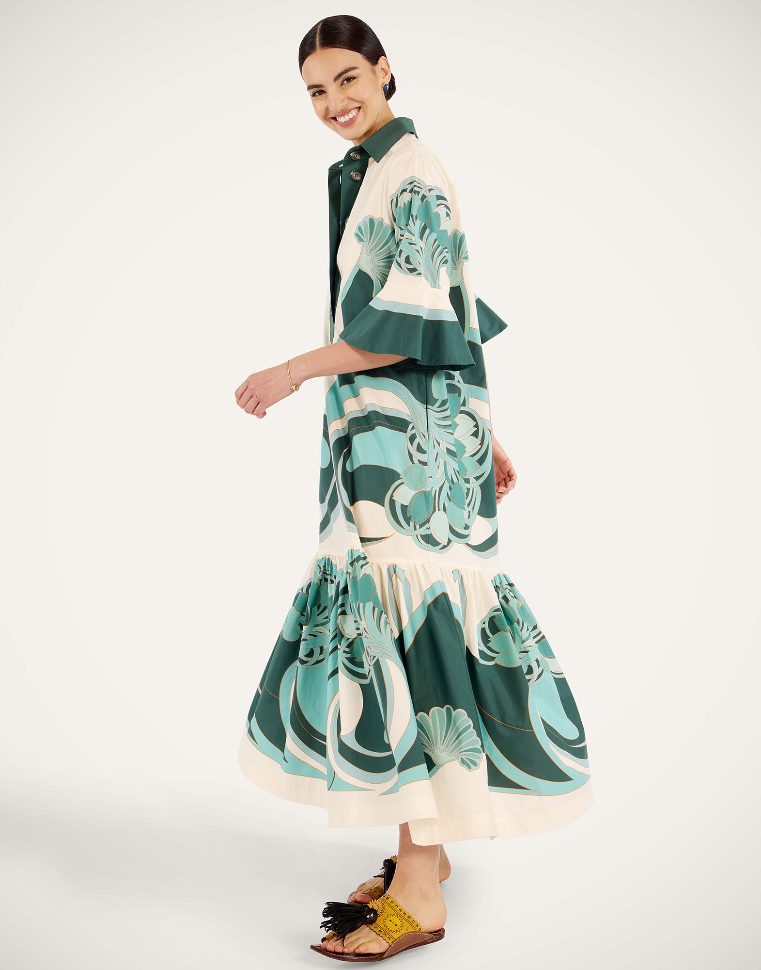 La DoubleJ Artemis Dress Blooming Tulip Plac&eacute;e Dark Green DRE0201COT015BTU01GR03