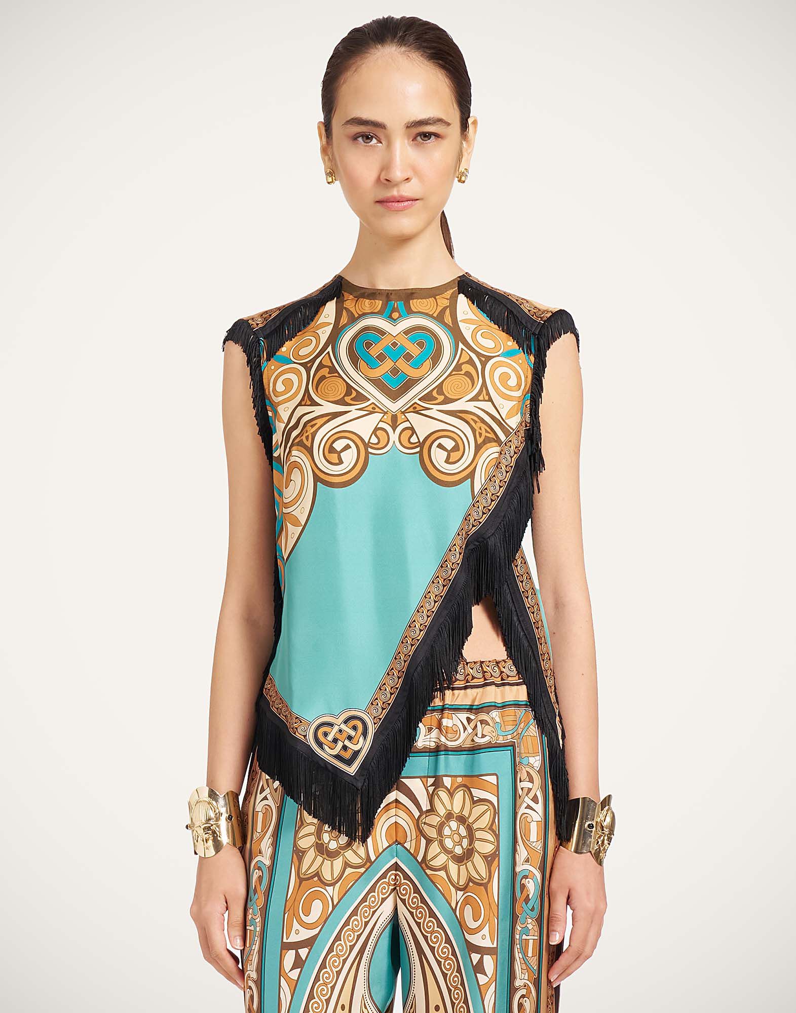 La DoubleJ Scarf Top Kells Plac&eacute;e Blue Petrol TOP0160SIL006KEL03BU05