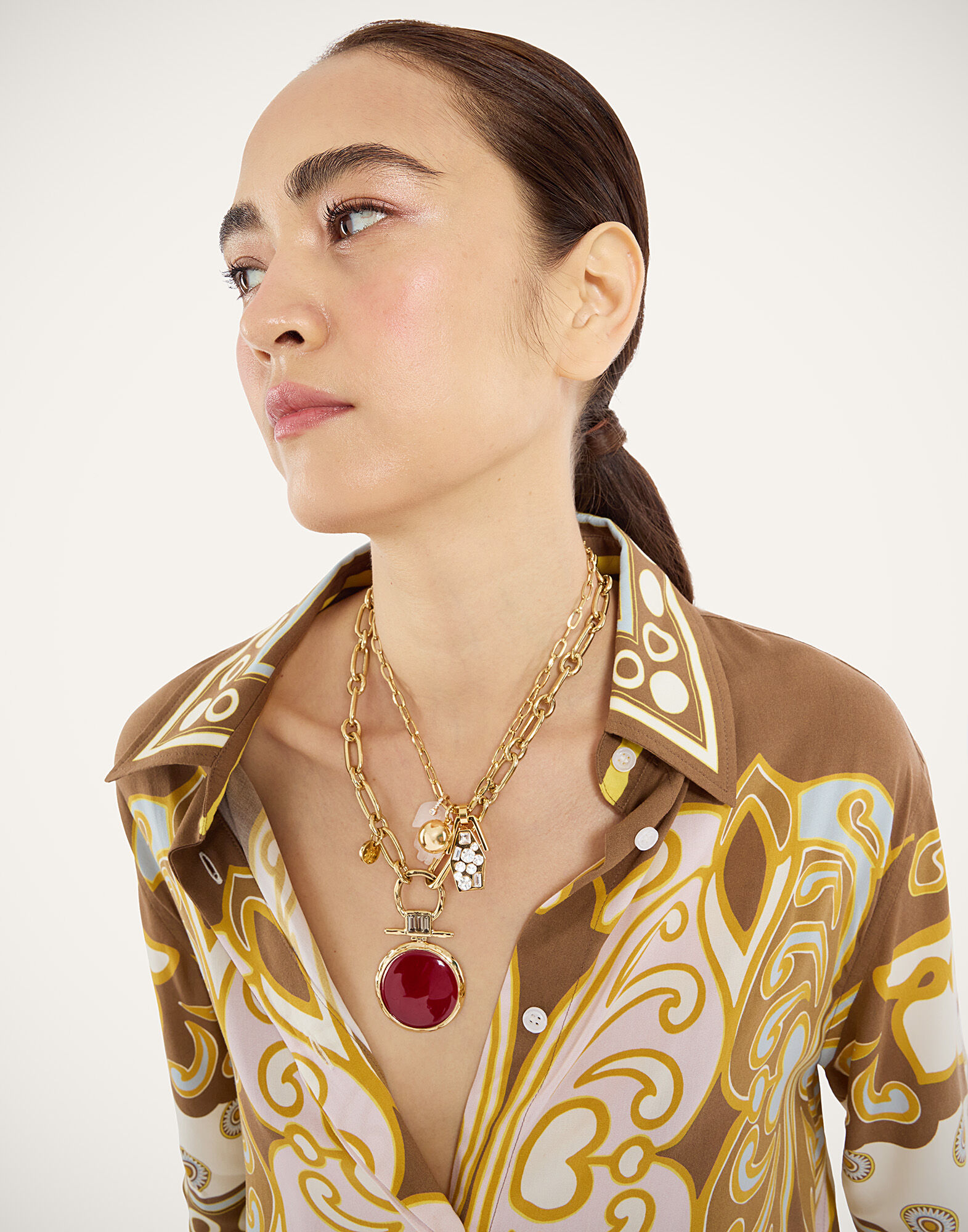 La DoubleJ Club Shirt Cocoon Plac&eacute;e Brown SHI0171VIS032COC02BR02