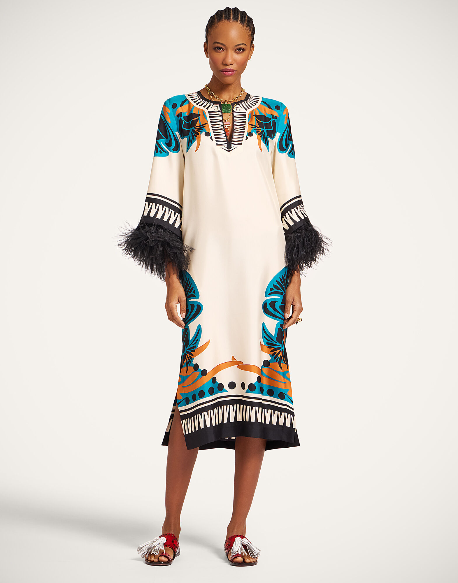 La DoubleJ The Kaftan Florence Plac&eacute;e Ivory DRE0871SIL006FLO02WH04