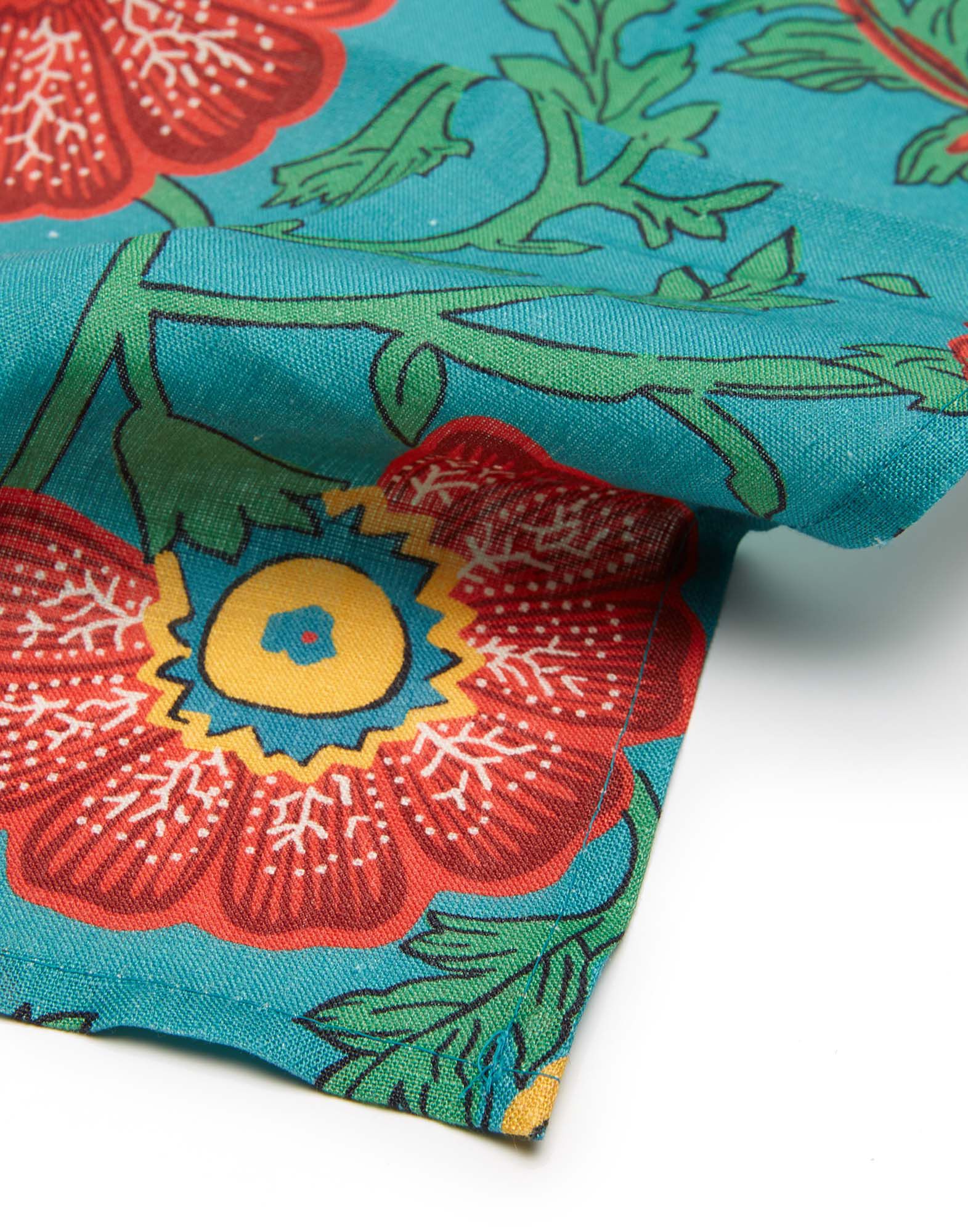 La DoubleJ Large Napkins Set Of 2 Dragon Flower Turchese NAP0006LIN001DRA0005