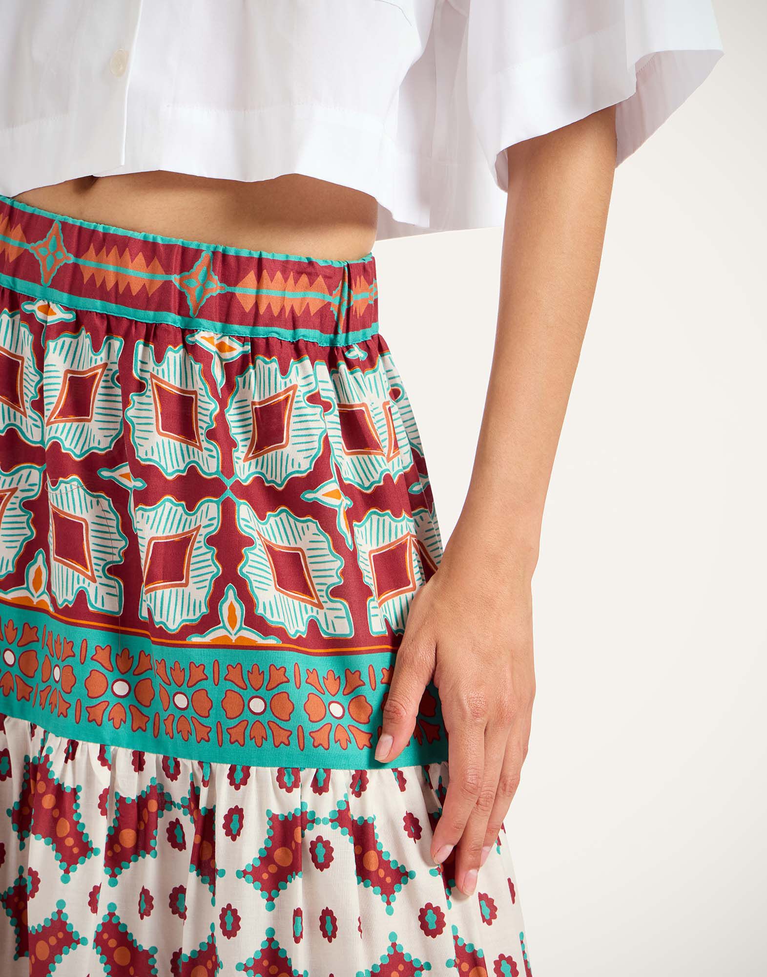 La DoubleJ Big Skirt Pagoda Plac&eacute;e Rust SKI0139COT056PAG01OR04