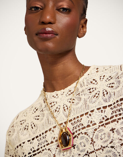 La DoubleJ Power Portal Necklace 24K Gold Plate & Rhodonite NEC0055MET001RHO01YE05