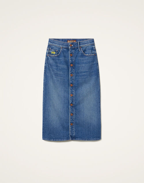 La DoubleJ The Button Front Vagabond Midi Skirt Family Affairs Blue SKI0153DEN011FAM01BU03