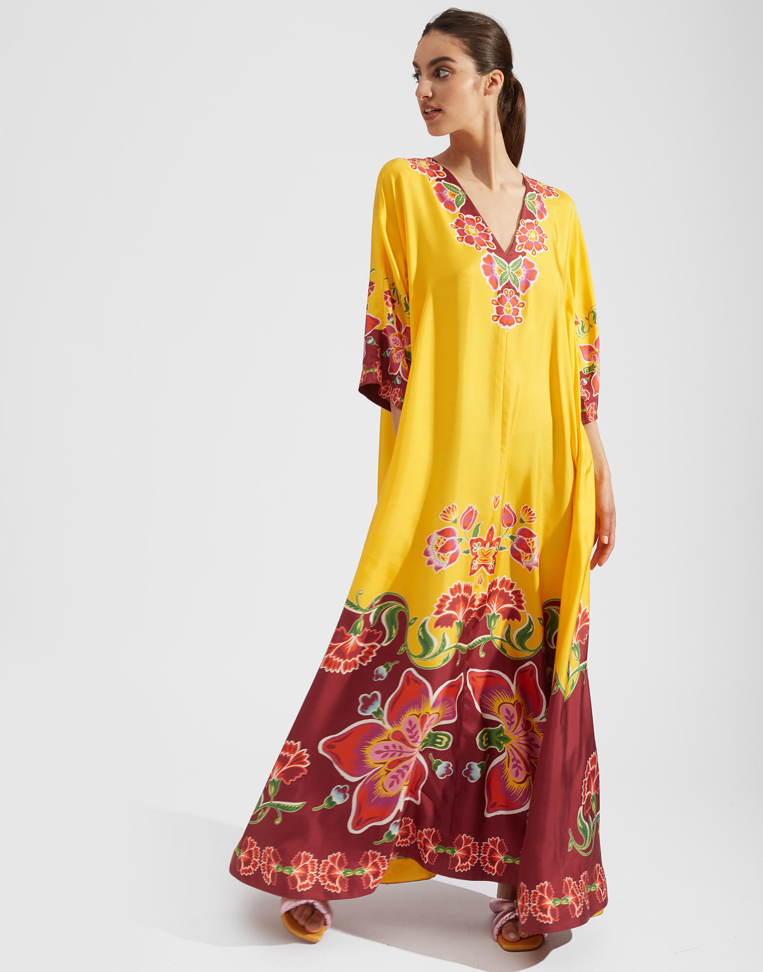 La DoubleJ Muumuu Dress Folk Flowers Giallo Plac&eacute;e DRE0225SIL006FFL0001