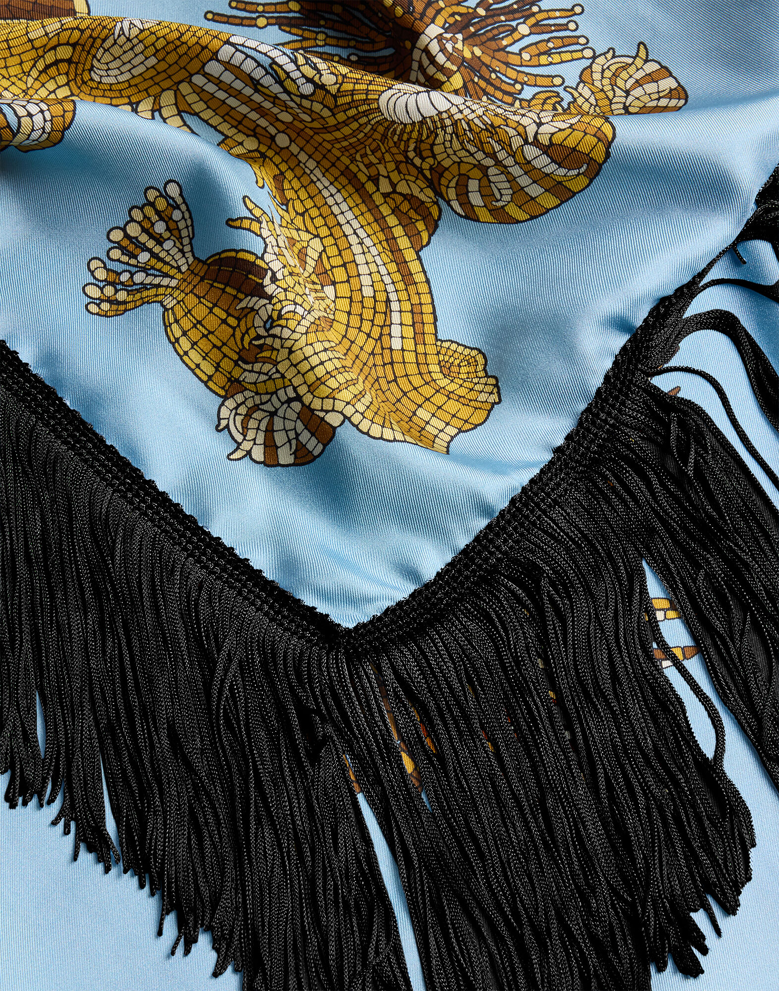 La DoubleJ Reversible Fringe Foulard 90 Oceania Plac&eacute;e Light Blue SCA0073SIL006OCE01BU01