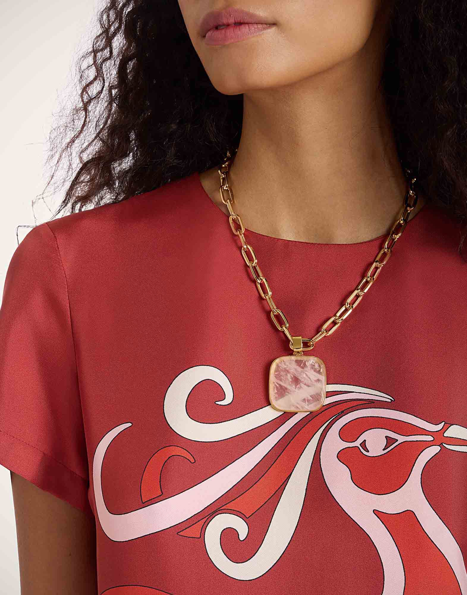 La DoubleJ Soul Pendant Necklace 24k Gold Plate & Pink Quartz NEC0017BRA003STO02YE05