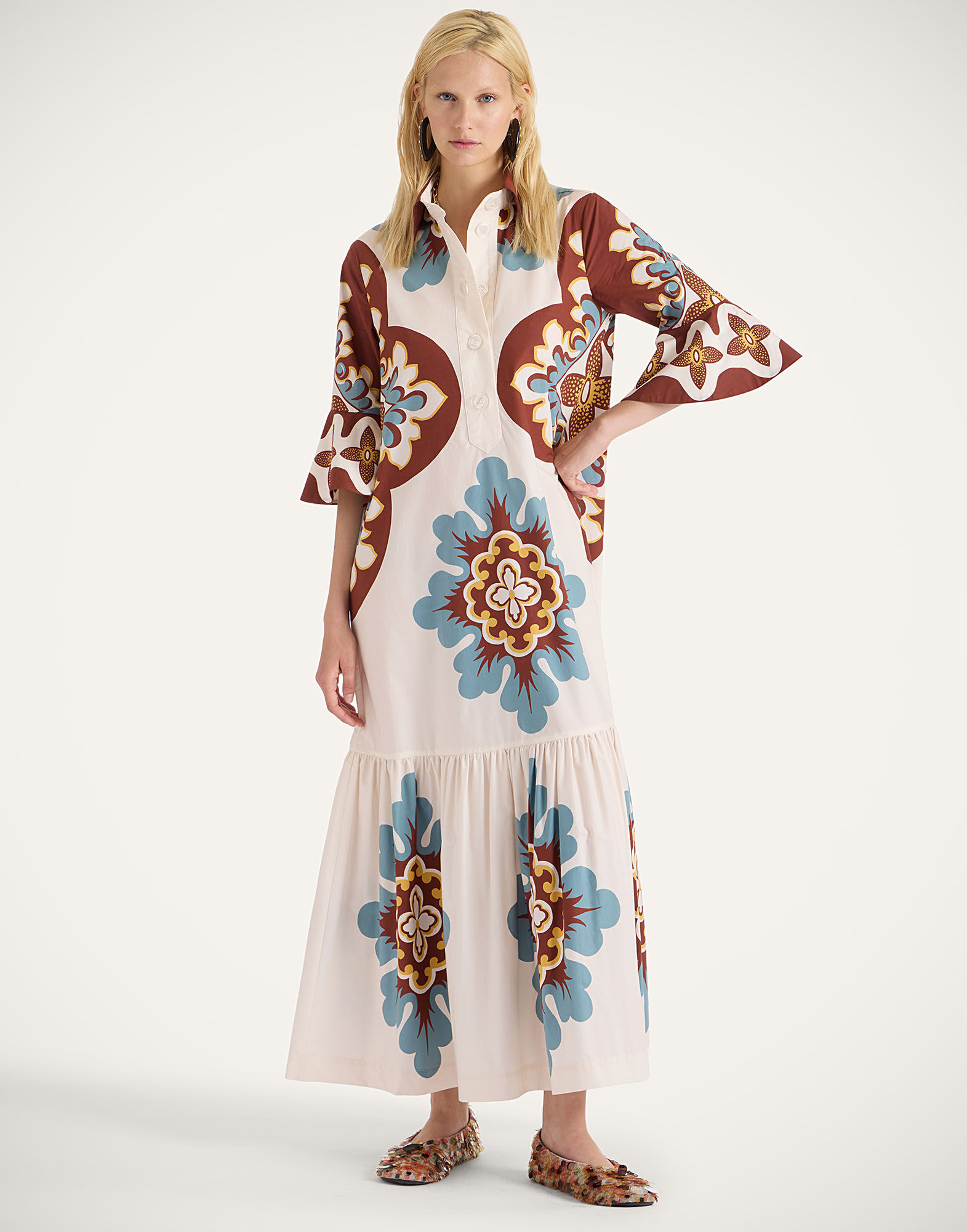 La DoubleJ Artemis Dress Palazzo Plac&eacute;e Chocolate DRE0201COT015PAL08BR07