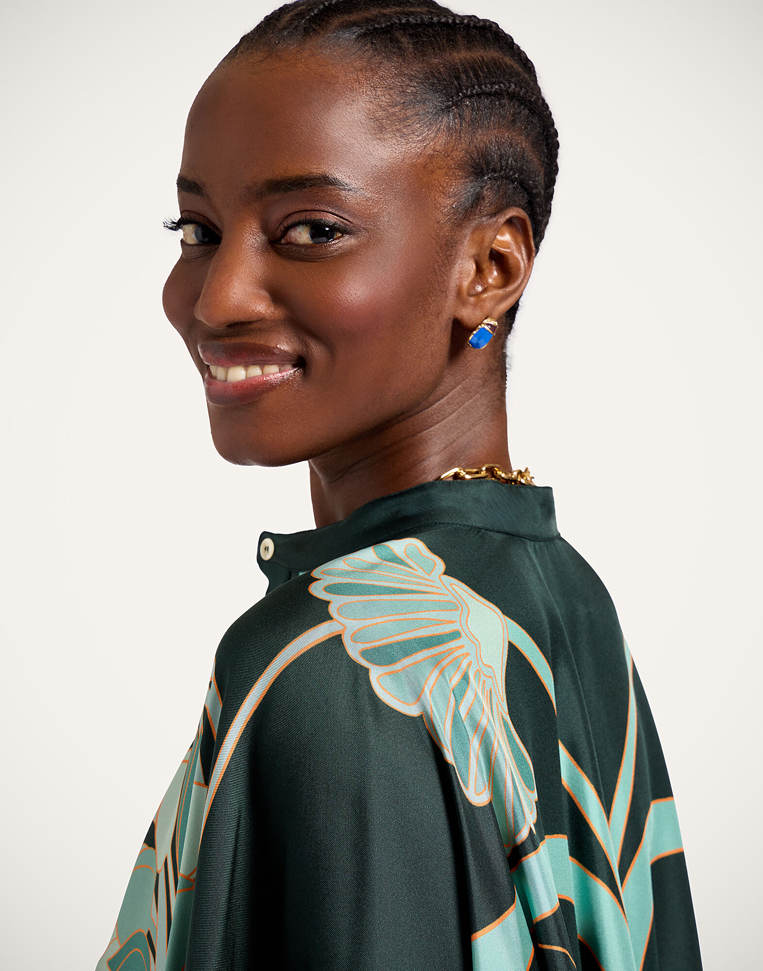 La DoubleJ Foulard Shirt Blooming Tulip Plac&eacute;e Dark Green SHI0059SIL001BTU01GR03