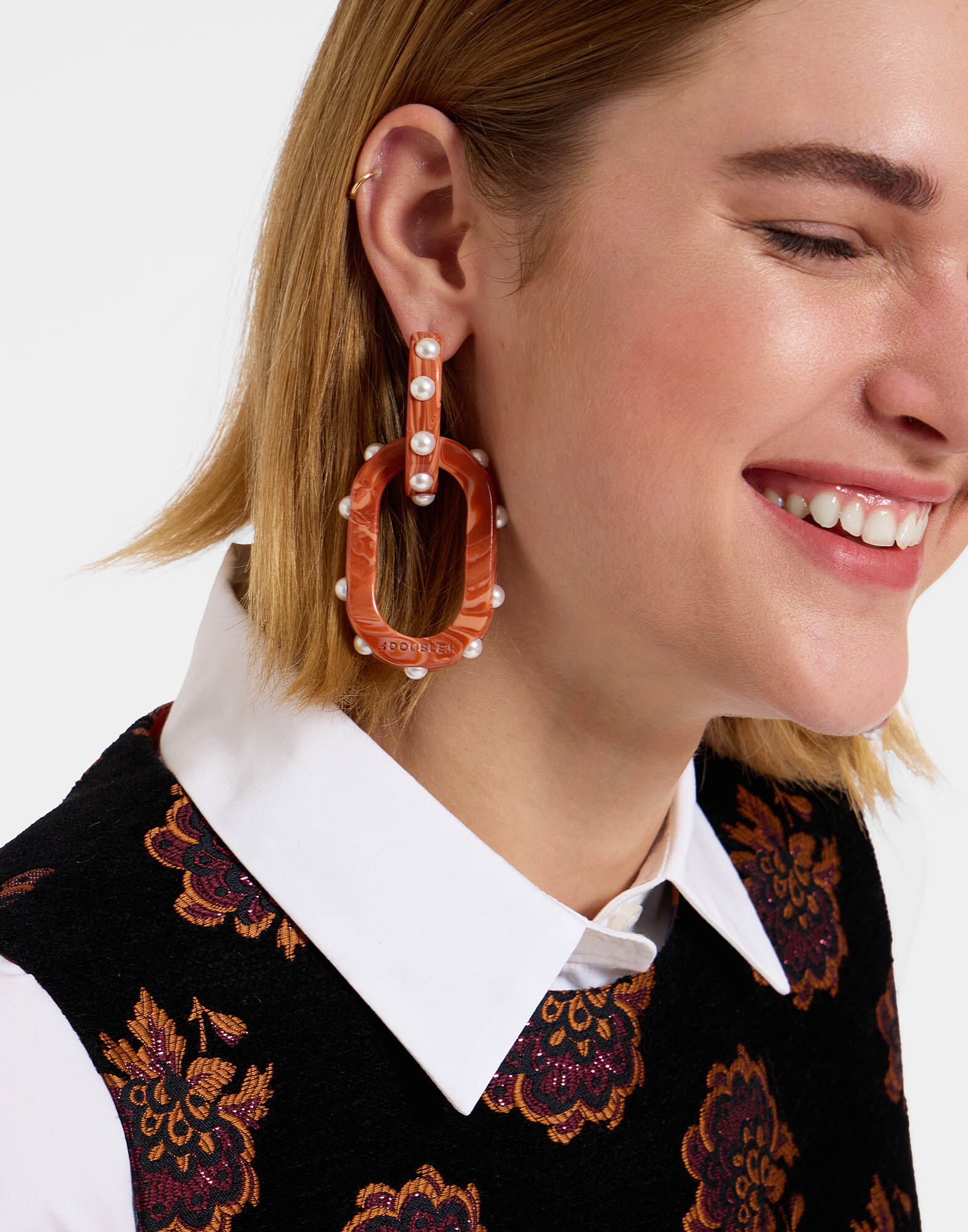 La DoubleJ Nefertiti Double Earrings Solid Pink EAR0041POL007SOLIDPI01