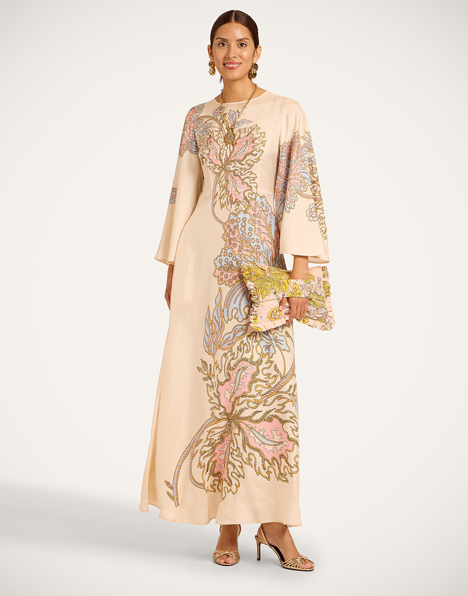 La DoubleJ Long Sorella Dress Swathe Plac&eacute;e Ivory DRE0923SIL026SWA03WH04