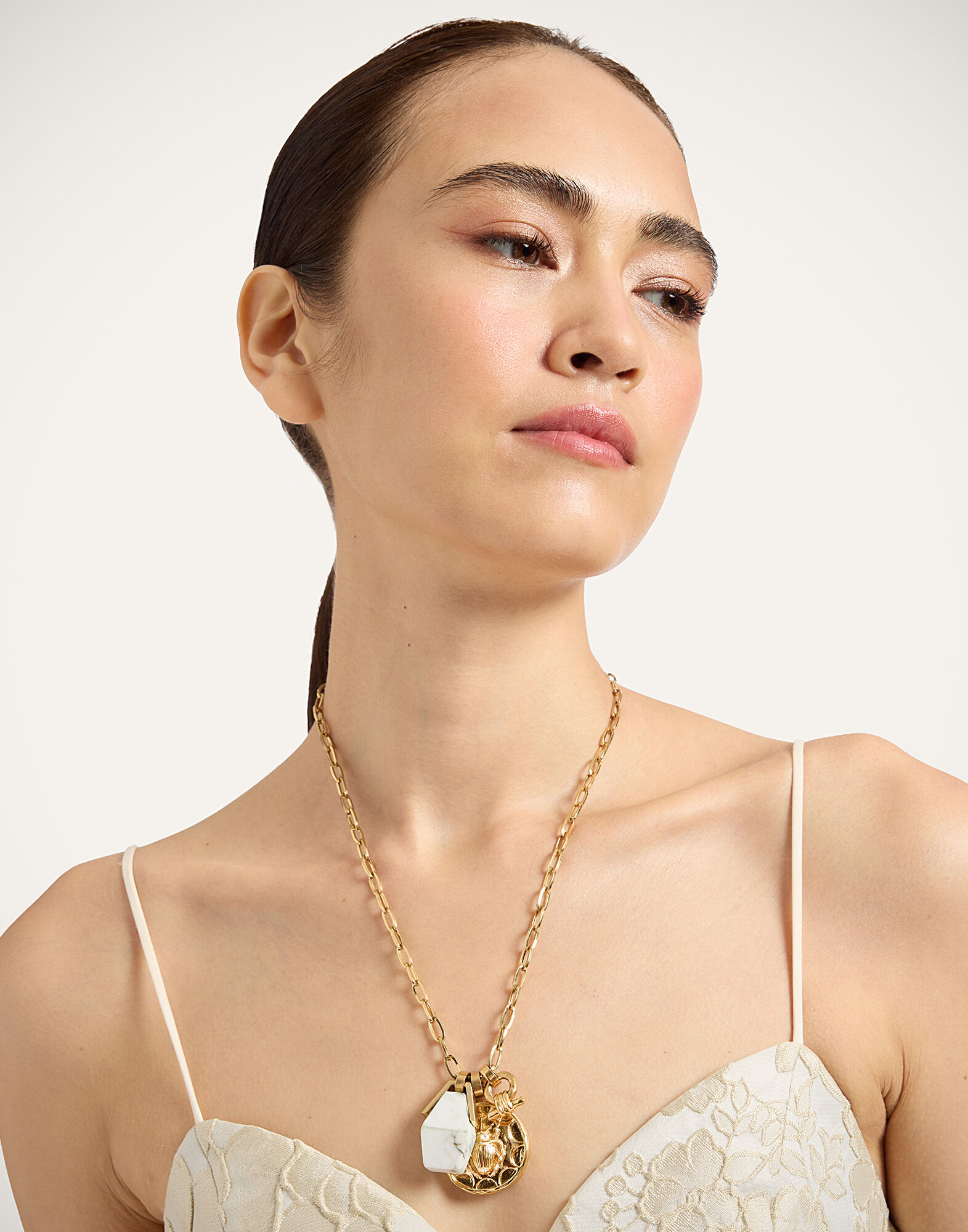 La DoubleJ Transformation Charm Necklace 24k Gold Plate & Howlite NEC0025BRA003HOW01YE05
