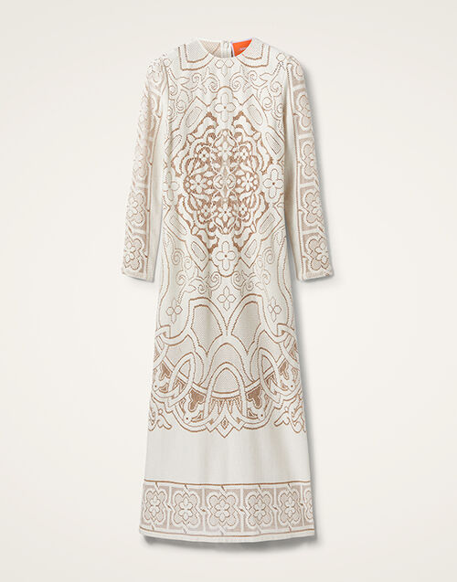 La DoubleJ Lacey Long Sleeve Swing Dress Solid White Smoke DRE0418EMB006WHI0006