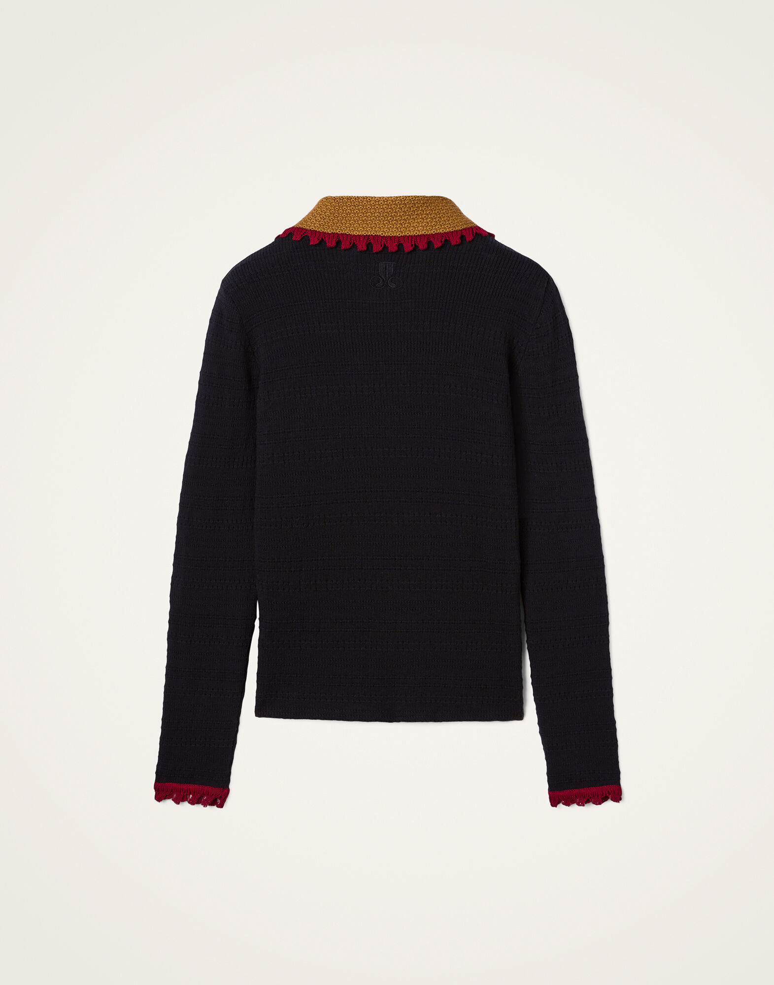 La DoubleJ Picket Polo Jumper Solid Black PUL0280KNI154SOLIDBL01