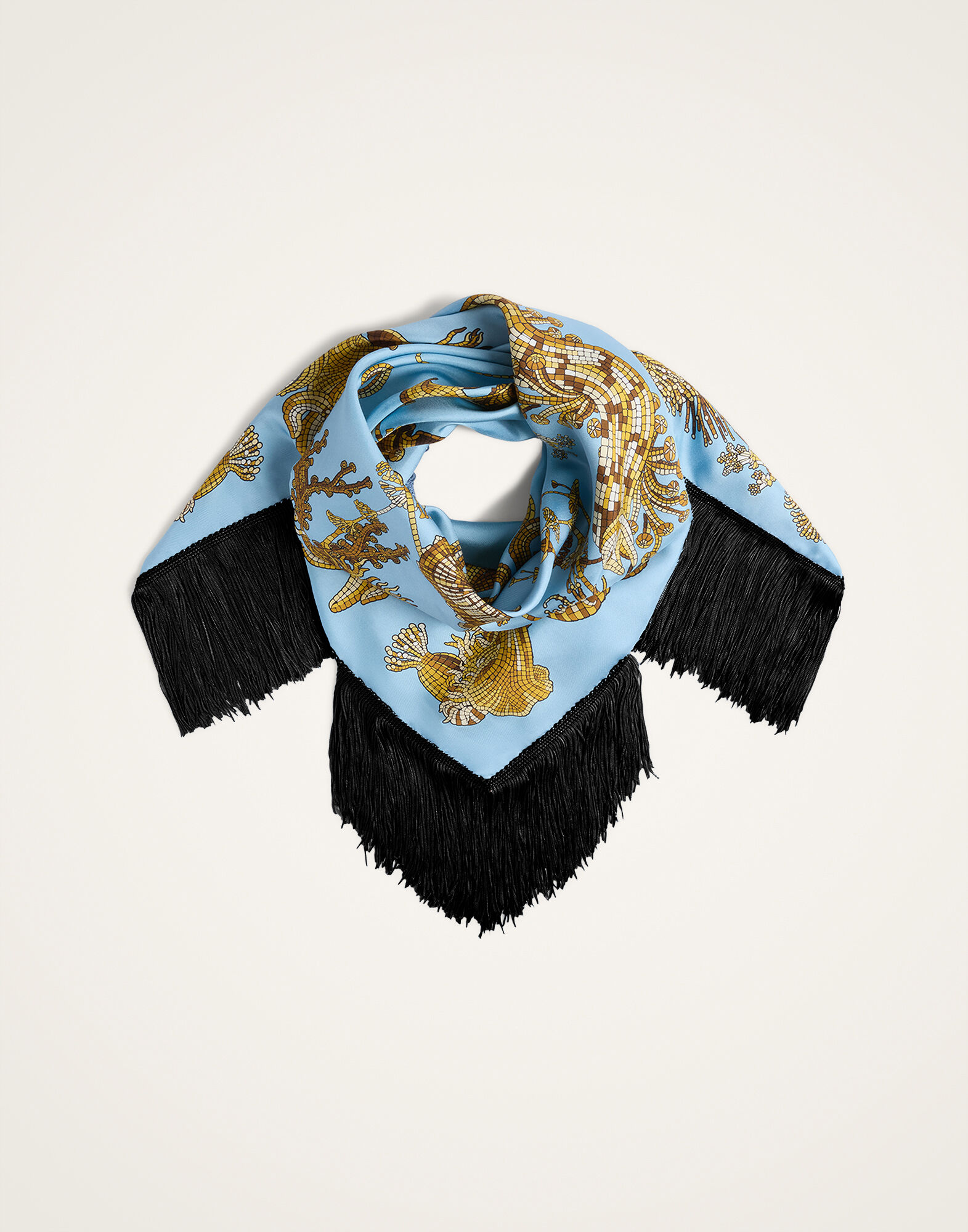 La DoubleJ Reversible Fringe Foulard 90 Oceania Plac&eacute;e Light Blue SCA0073SIL006OCE01BU01