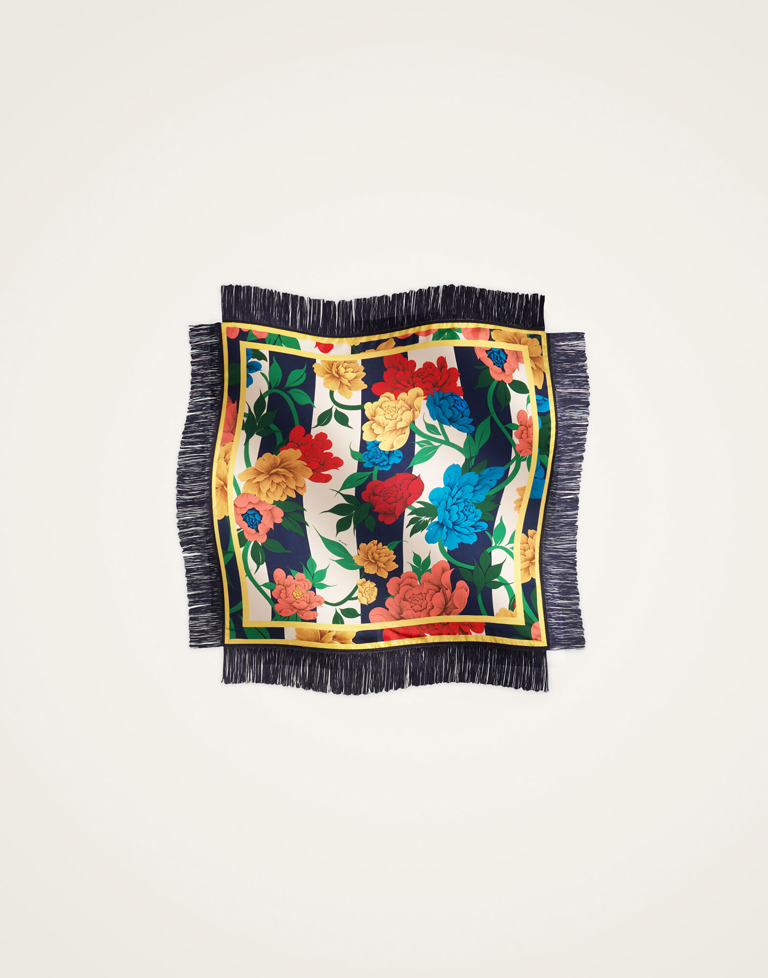 La DoubleJ Reversible Fringe Foulard 90 Princess Peony Plac&eacute;e Blue SCA0073SIL006PPE02BU03