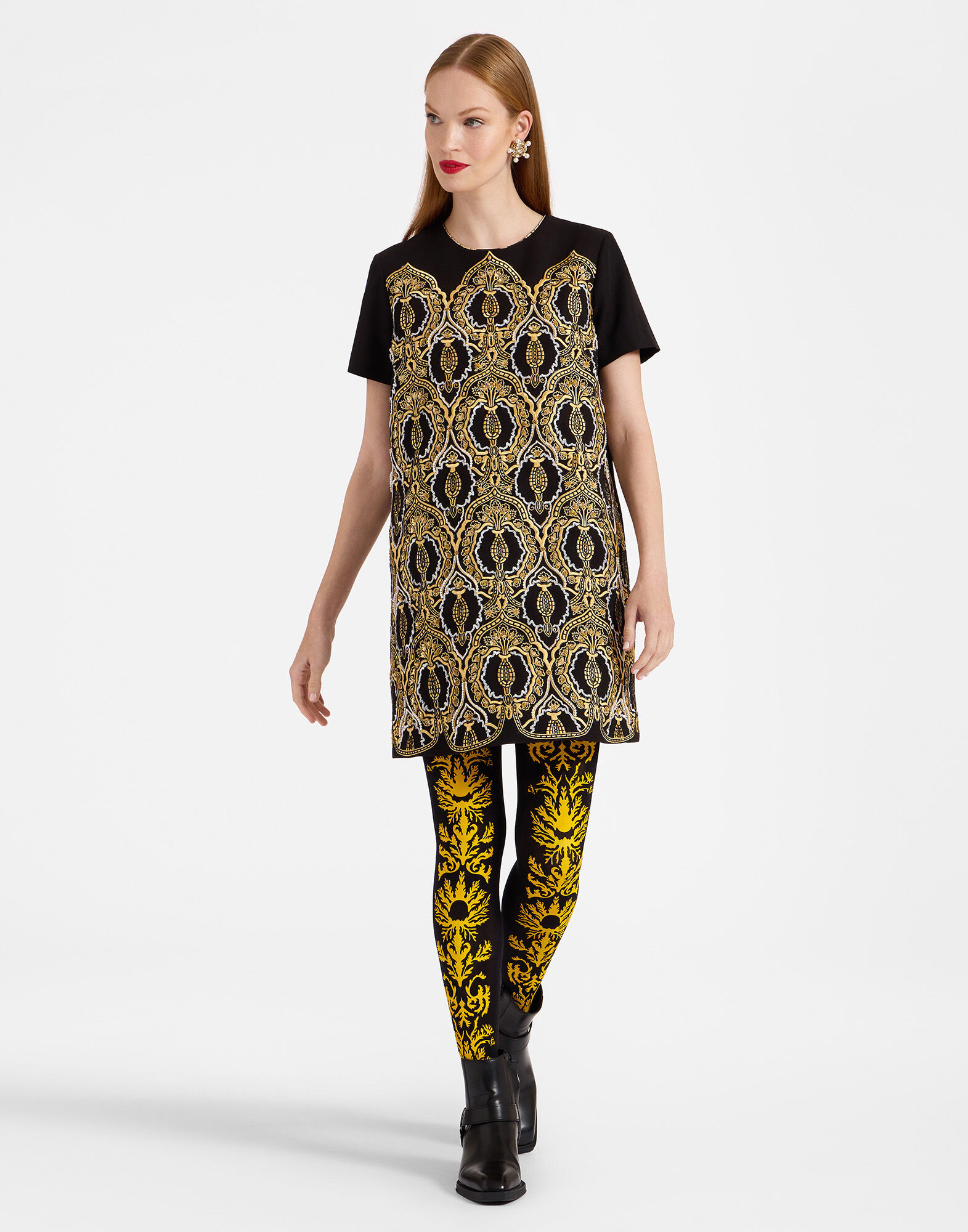 La DoubleJ Flocked Tights Black & Yellow SOC0014NYL010VA288YE02