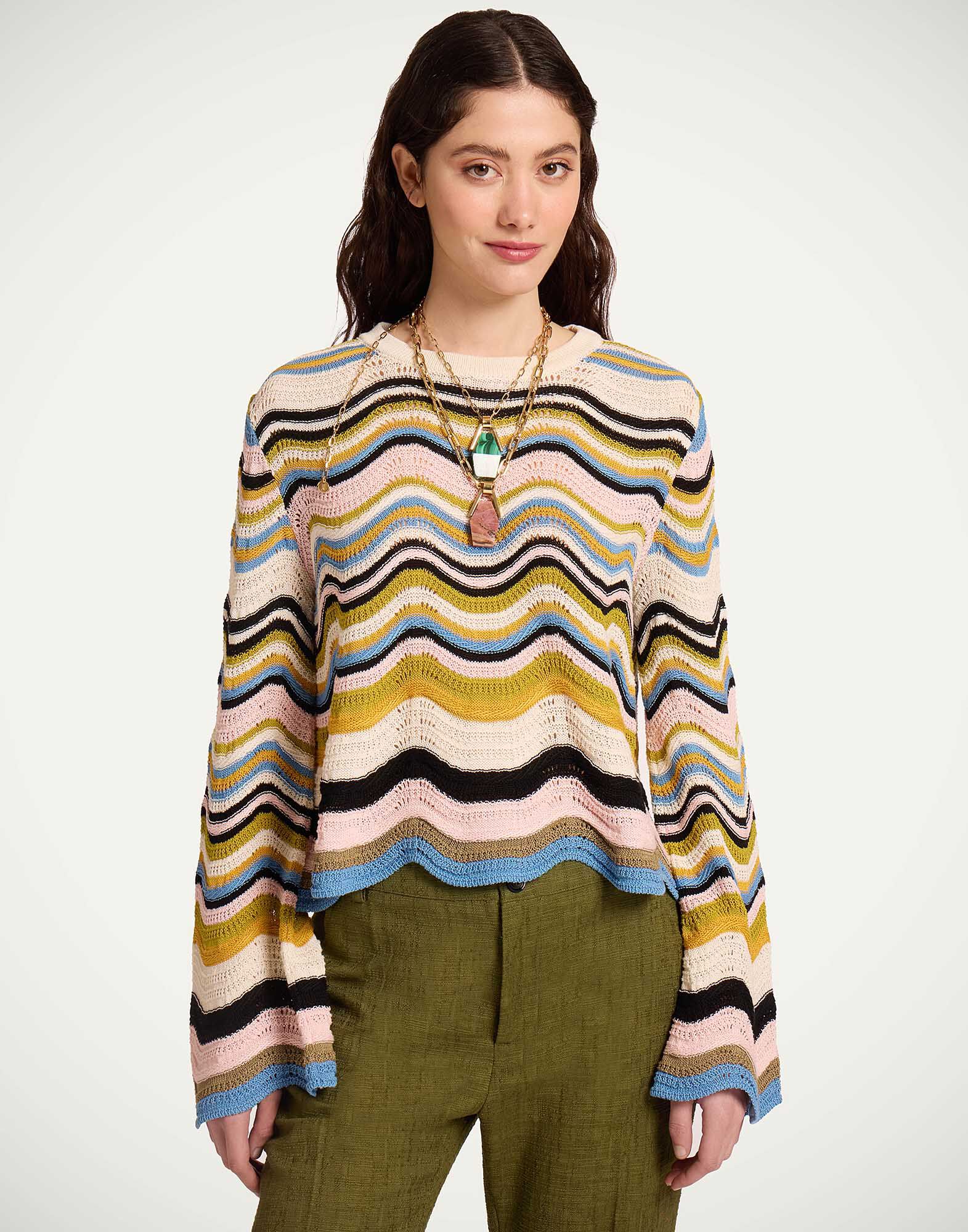 La DoubleJ Chevron Crop Sweater Multicolor Geen &  Pink PUL0265KNI158VA499PI01