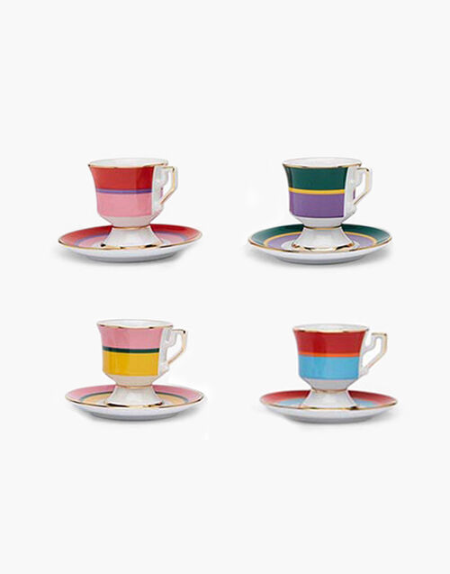 La DoubleJ Espresso Cup & Saucer Set of 4 Rainbow Mix DIS0042CER001RAI0011