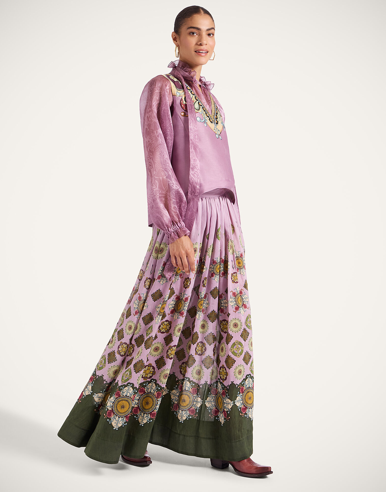 La DoubleJ Palme D'Or Skirt Nucleus Plac&eacute;e Dusty Pink SKI0172LIN010NUC06PI10