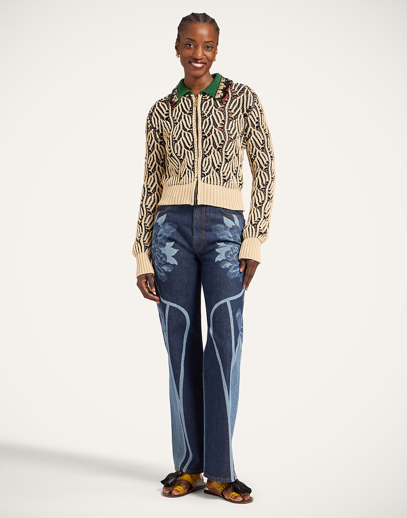 La DoubleJ Picture Cardigan Bicolor Black & Beige PUL0370KNI198VA469BR01