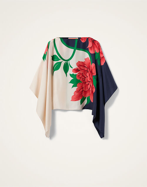 La DoubleJ Foulard Top Queen Peony Plac&eacute;e Blue TOP0195SIL029QPE02BU03