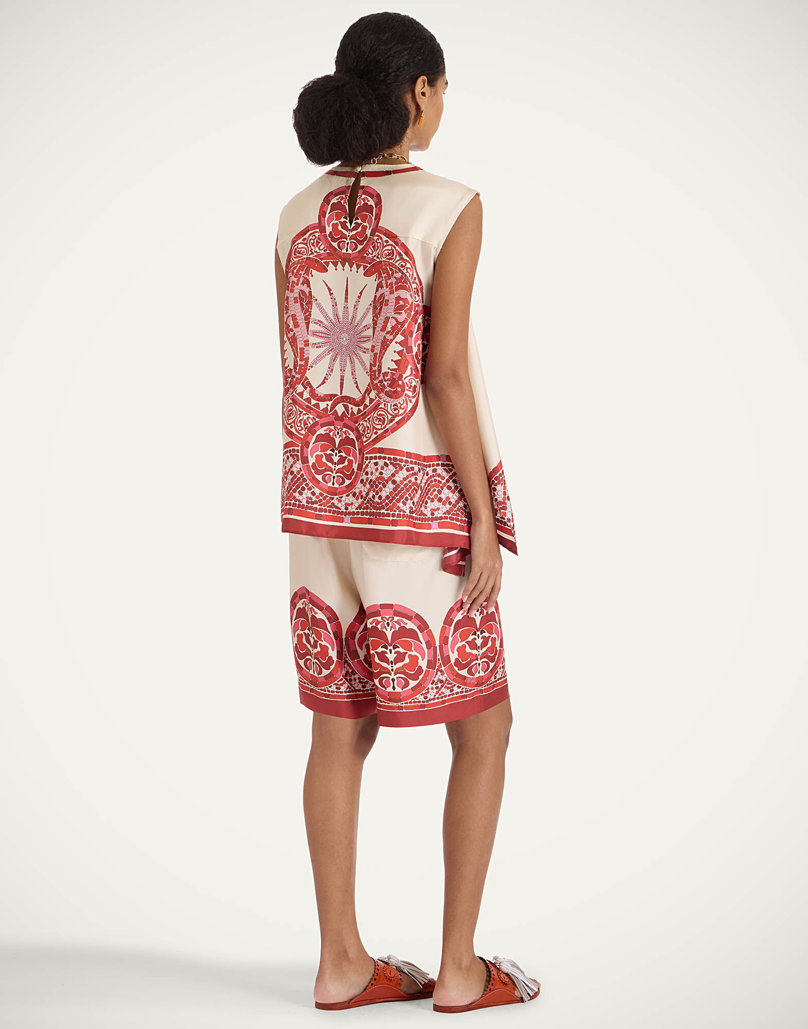 La DoubleJ Palazzo Shorts Cobra Plac&eacute;e Red TRO0163SIL006COB01RE01