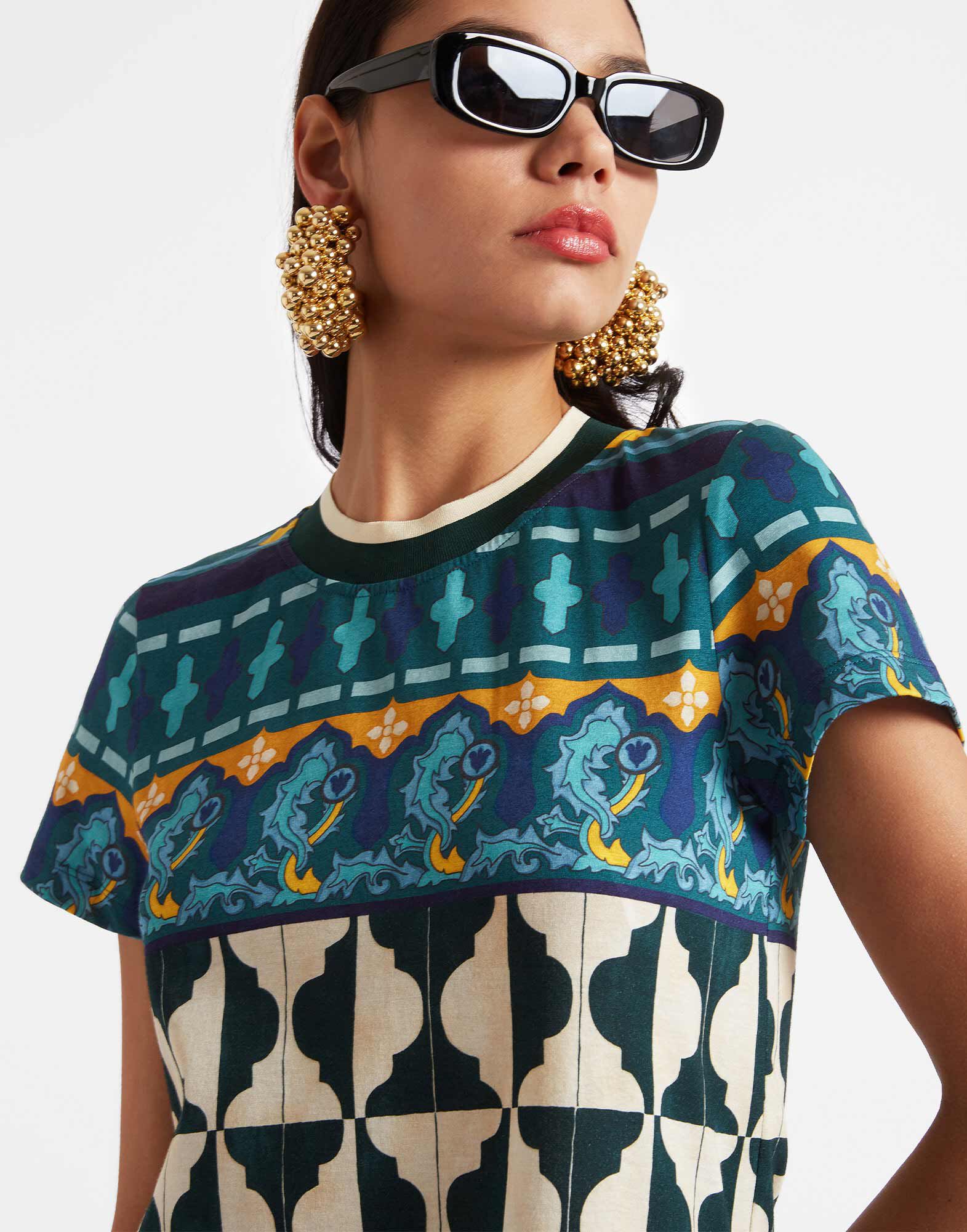 La DoubleJ Sporty Swing Dress Casareale Barr&eacute; Plac&egrave;e Emerald DRE0247JER002REA03GR04