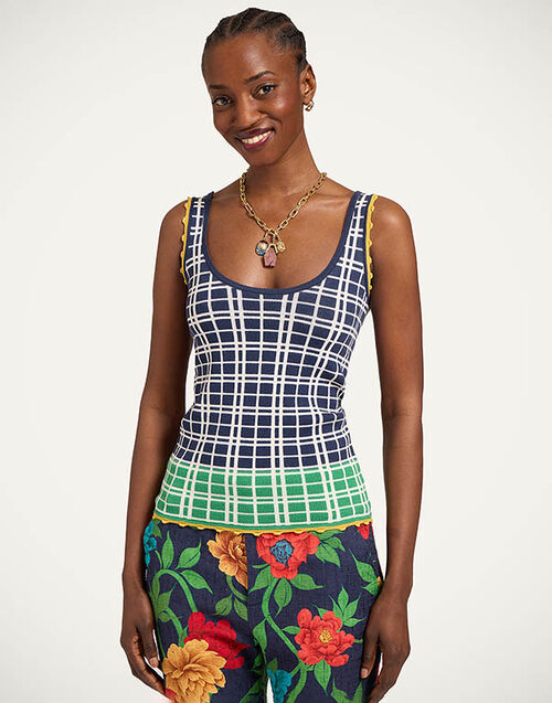 La DoubleJ Check Me Cami Multicolor Navy Blue & Green PUL0355KNI202VA477BU03