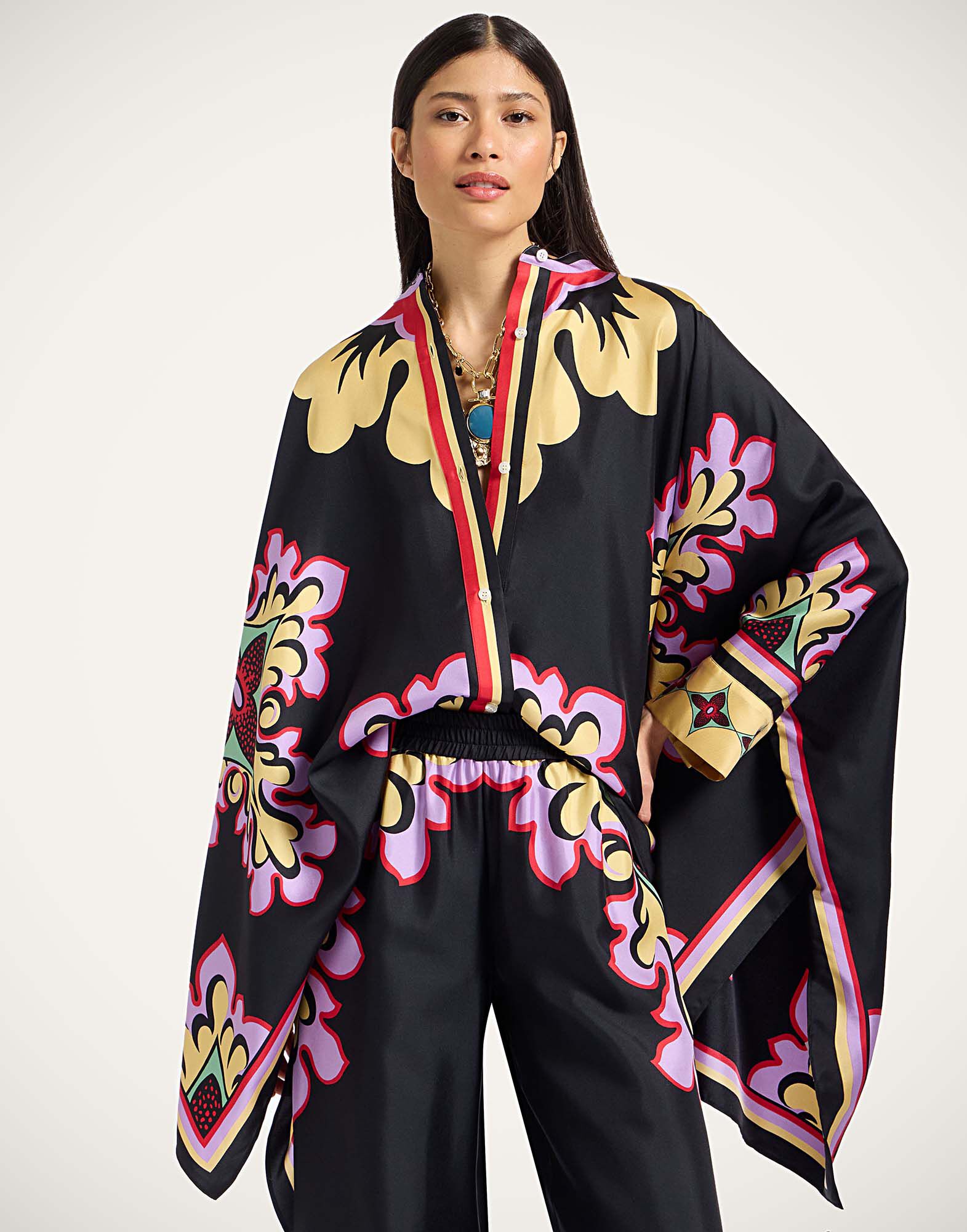 La DoubleJ Foulard Shirt Palazzo Plac&eacute;e Lilac SHI0059SIL001PAL08PU02