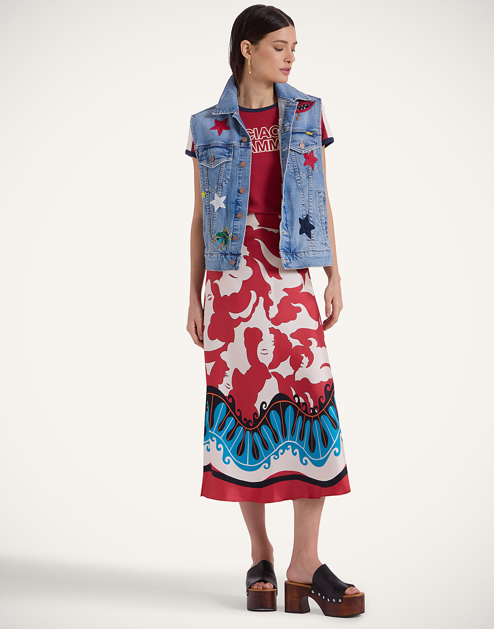 La DoubleJ Lungomare Skirt Mamma Plac&eacute;e Red SKI0144SIL001MAM02RE01