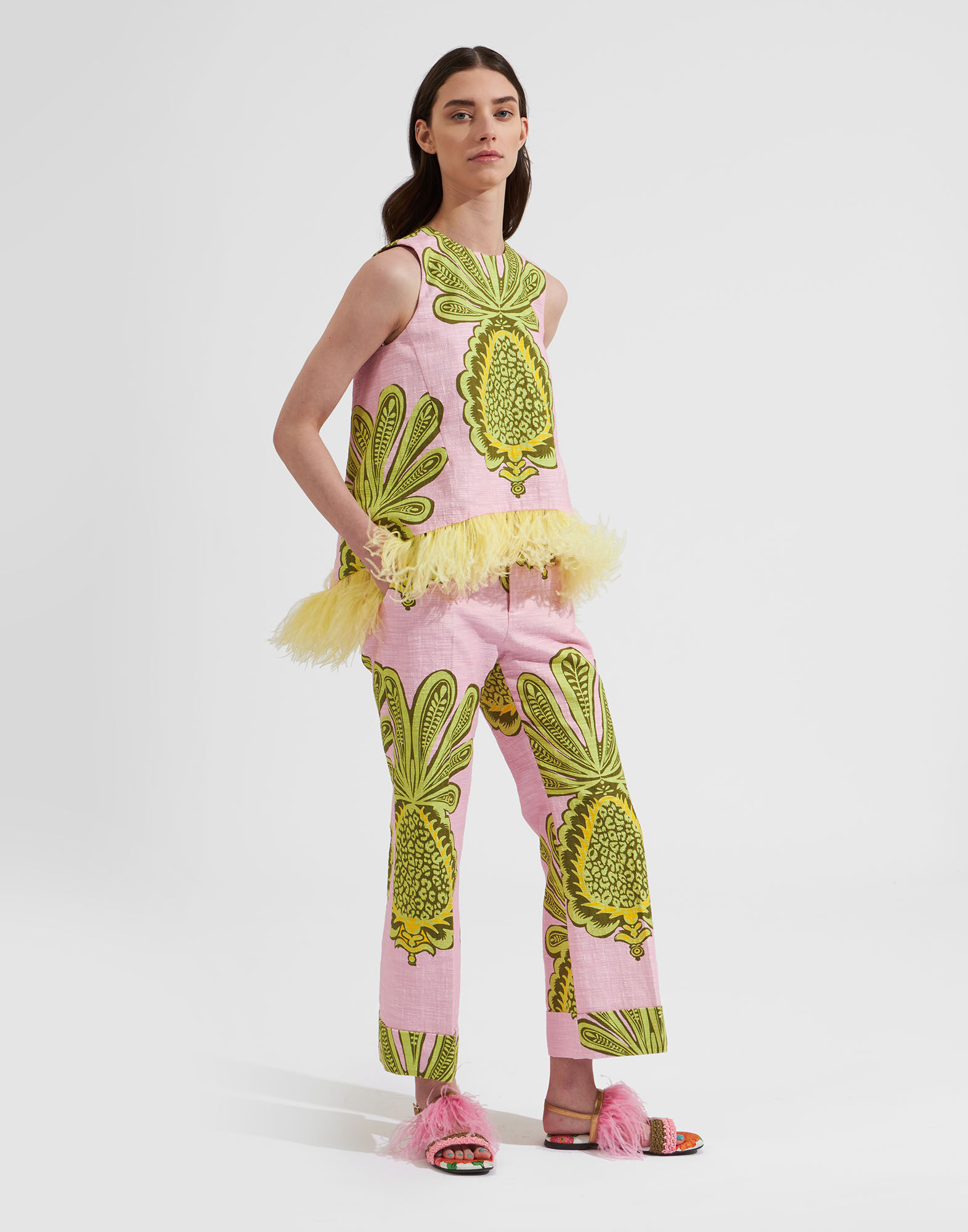 La DoubleJ La Scala Top (With Feathers) Big Pineapple Pink TOP0013COT005PNP01PI01