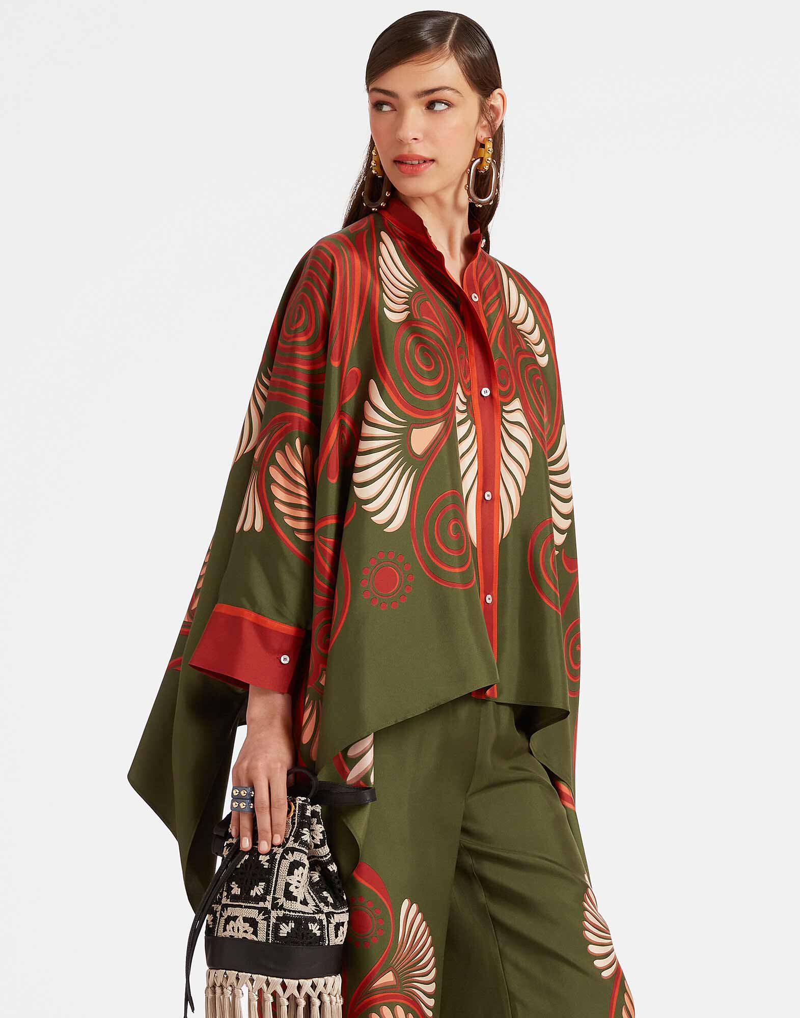 La DoubleJ Foulard Shirt Kerylos Plac&eacute;e Dark Green SHI0059SIL006KER01GR03