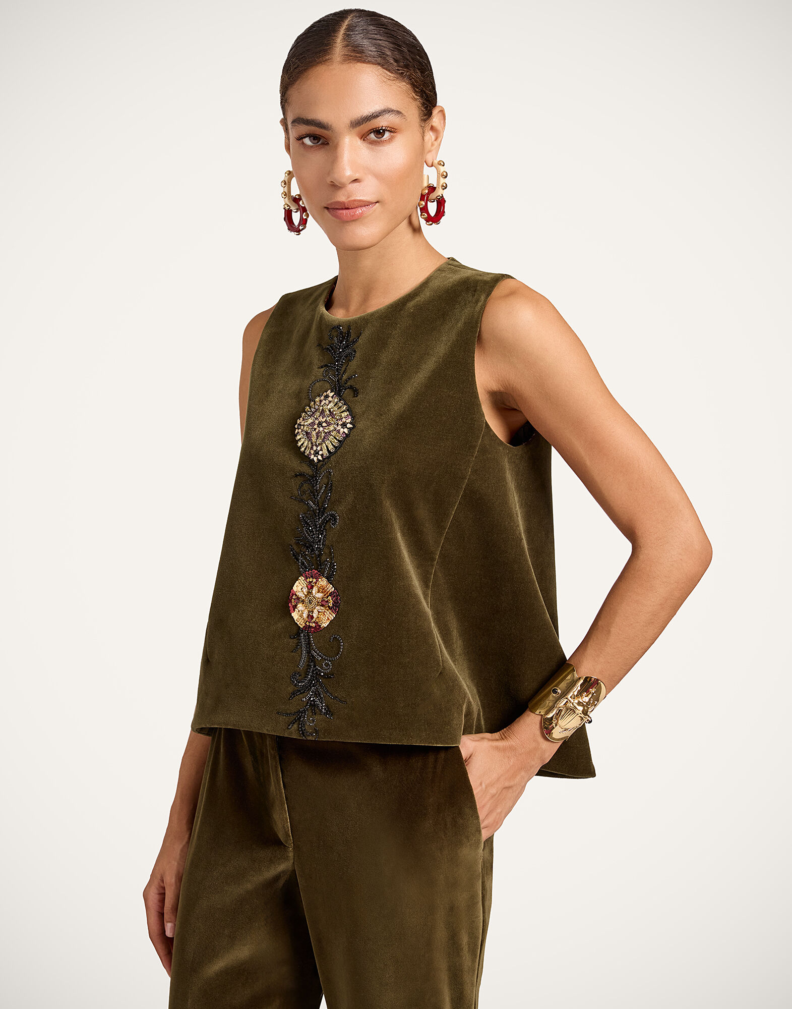 La DoubleJ La Scala Top Solid Moss Green TOP0169VEL011SOLIDGR14