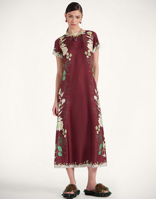 La DoubleJ Swing Dress Woodland Plac&eacute;e Burgundy DRE0128SIL006WOD01RE02