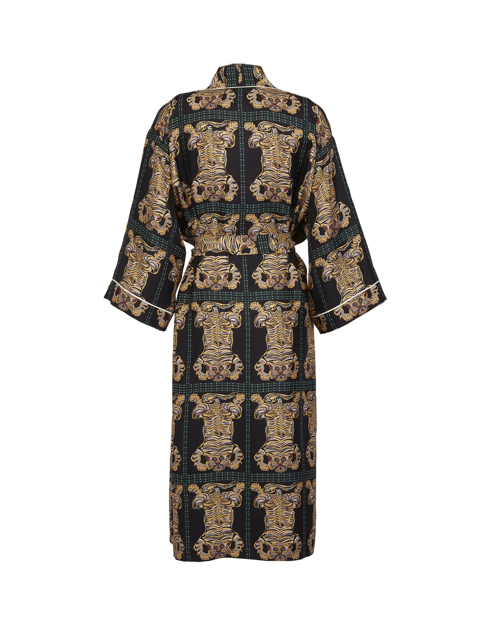 La DoubleJ Silk Robe Tiger Tiles Black JAC0057SIL001TIG0007