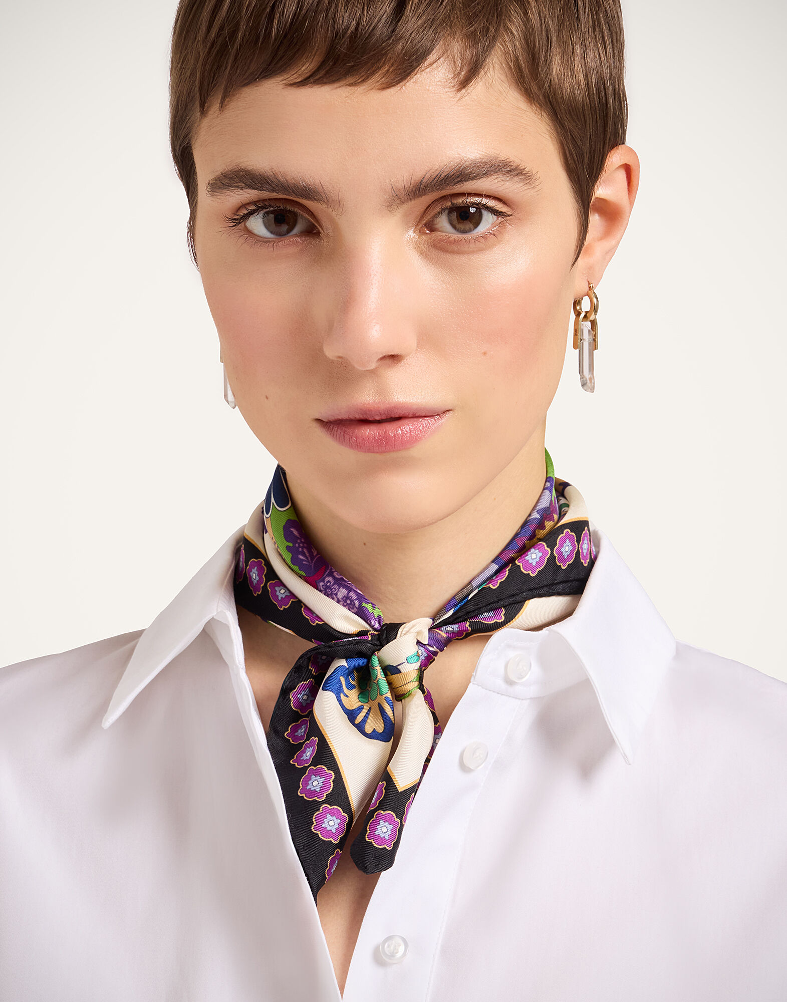 La DoubleJ Foulard 45 Cornucopia Plac&eacute;e Ivory SCA0065SIL006CRN03BR05