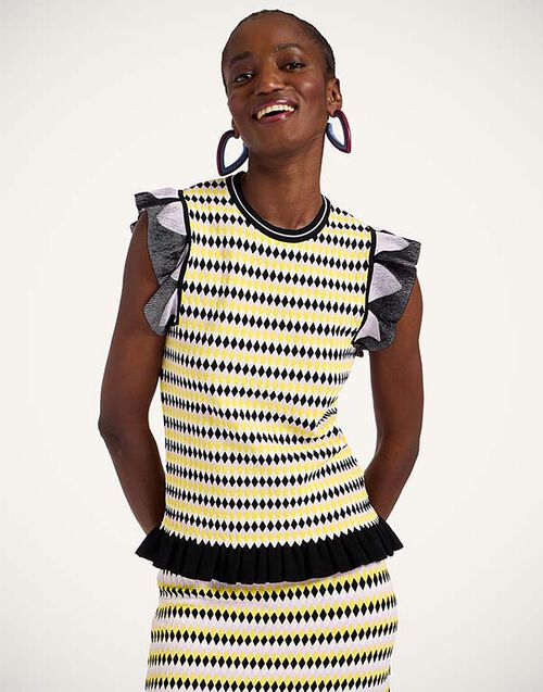 La DoubleJ Checkers Top Multicolor Yellow & Black PUL0267KNI159VA370YE02