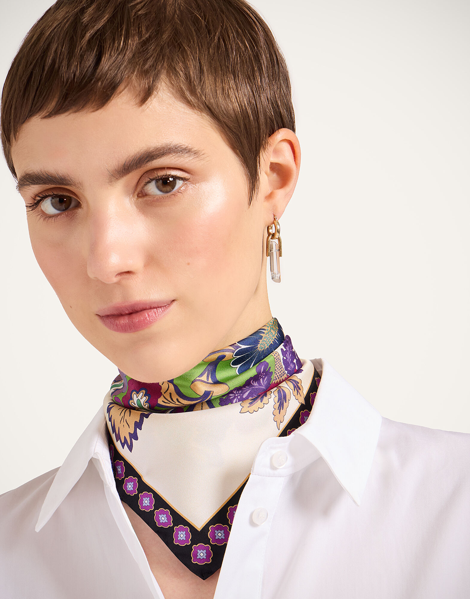 La DoubleJ Foulard 45 Cornucopia Plac&eacute;e Ivory SCA0065SIL006CRN03BR05