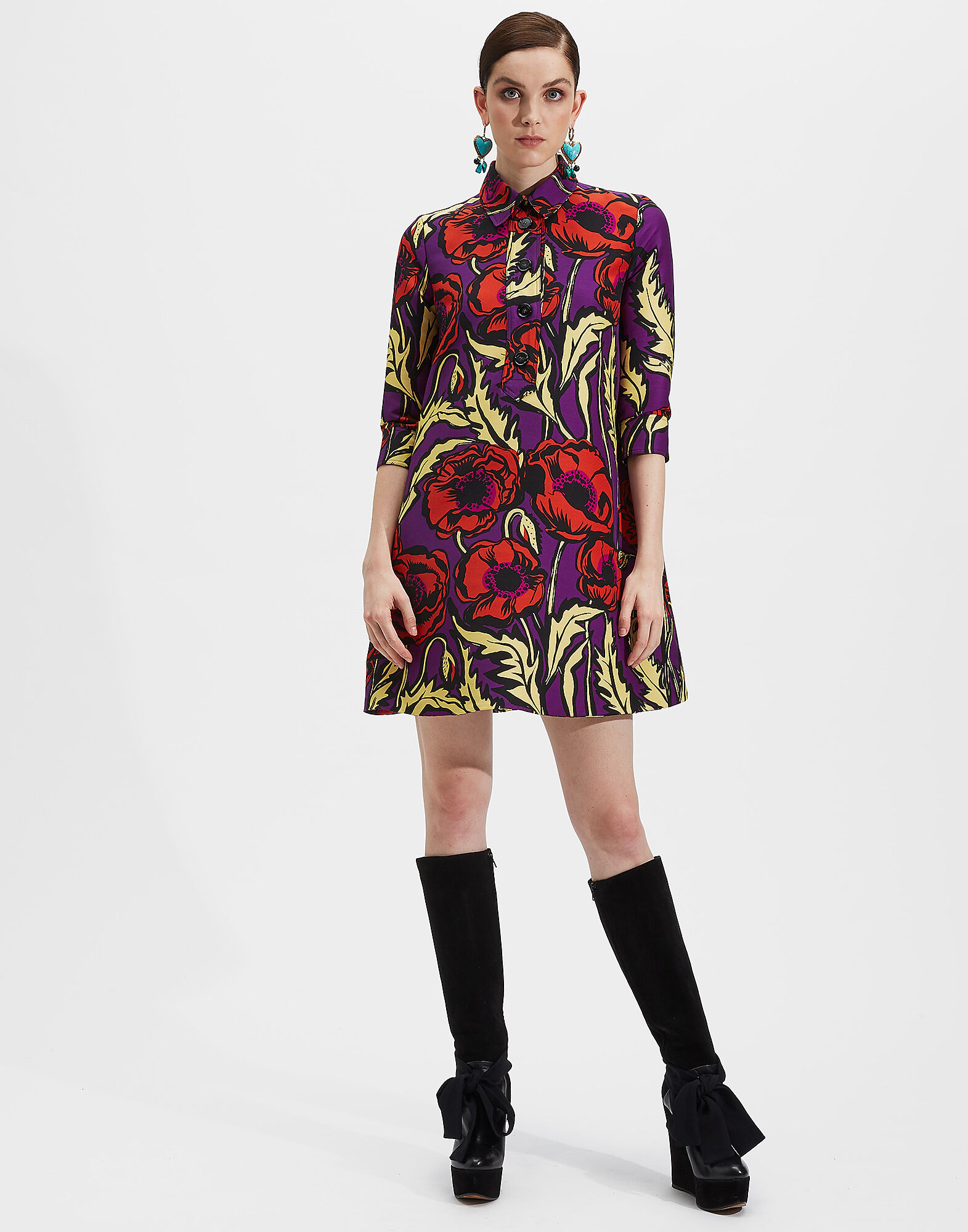 LaDoubleJ Short Artemis Dress Big Blooms Viola DRE0180CAD001PFI0004