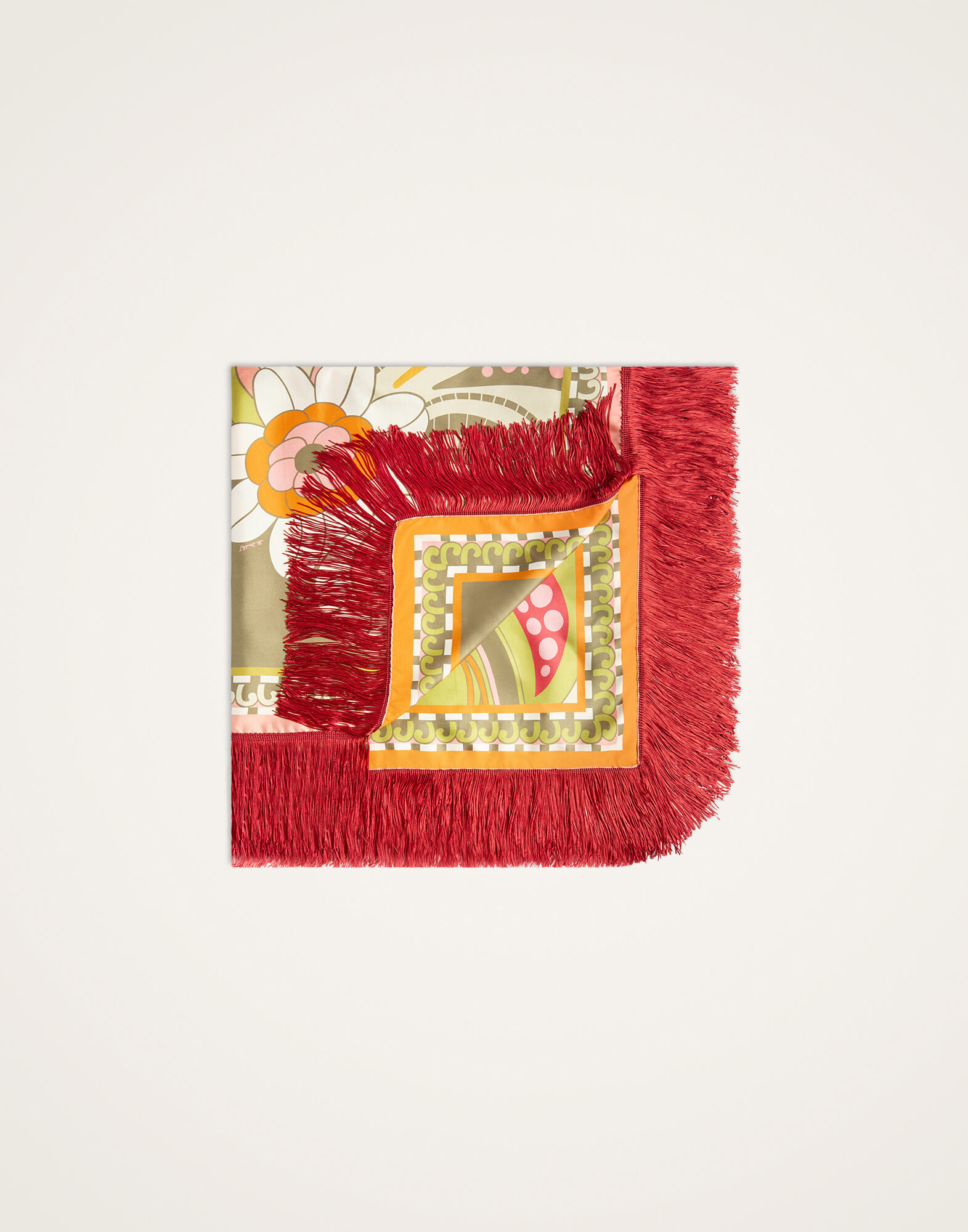 La DoubleJ Reversible Fringe Foulard 90 Ambrosia Plac&eacute;e Green SCA0073SIL006AMB03GR02
