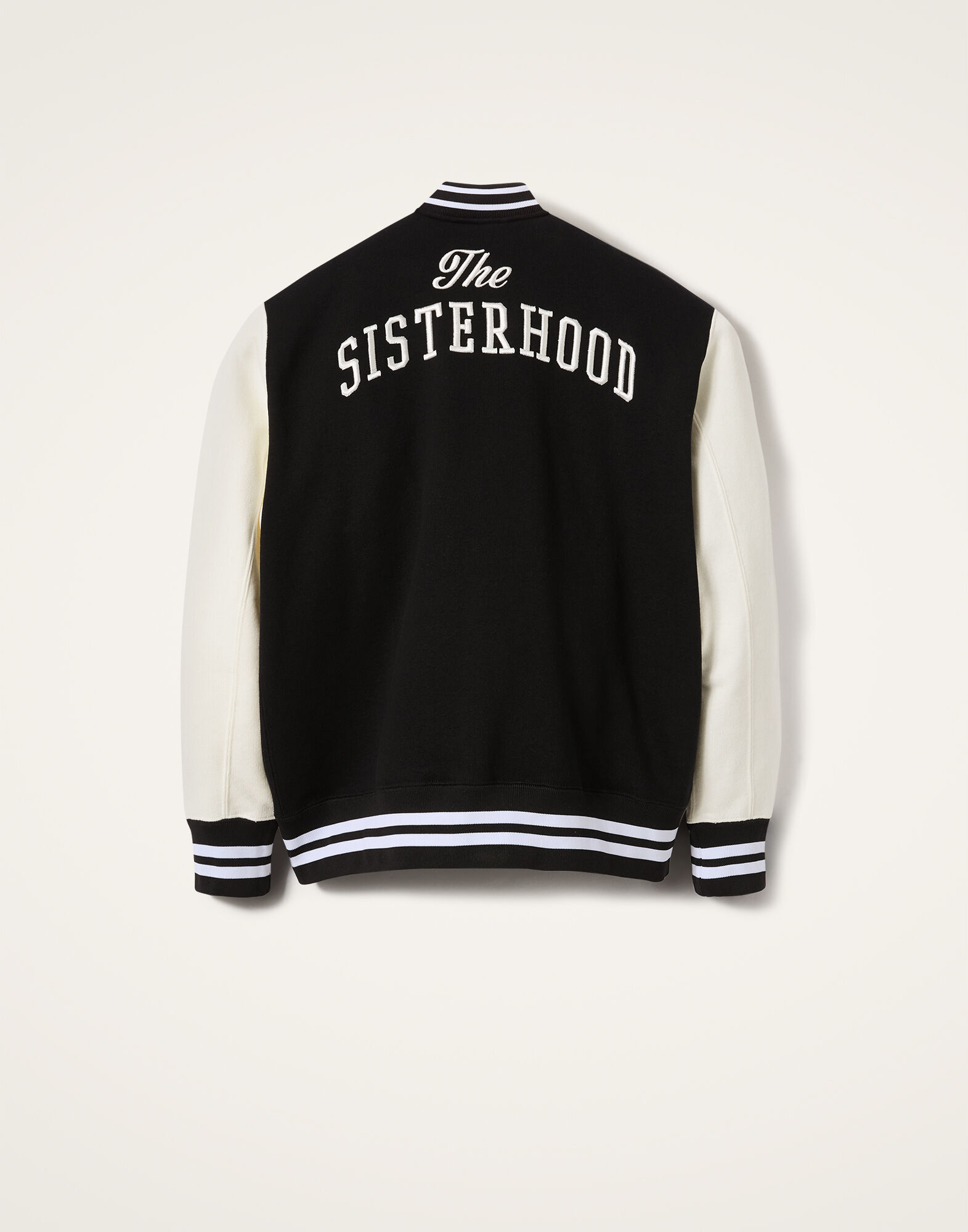 La DoubleJ Embroidered Sisterhood Varsity Bomber Solid Black JAC0065JER028SOLIDBL01
